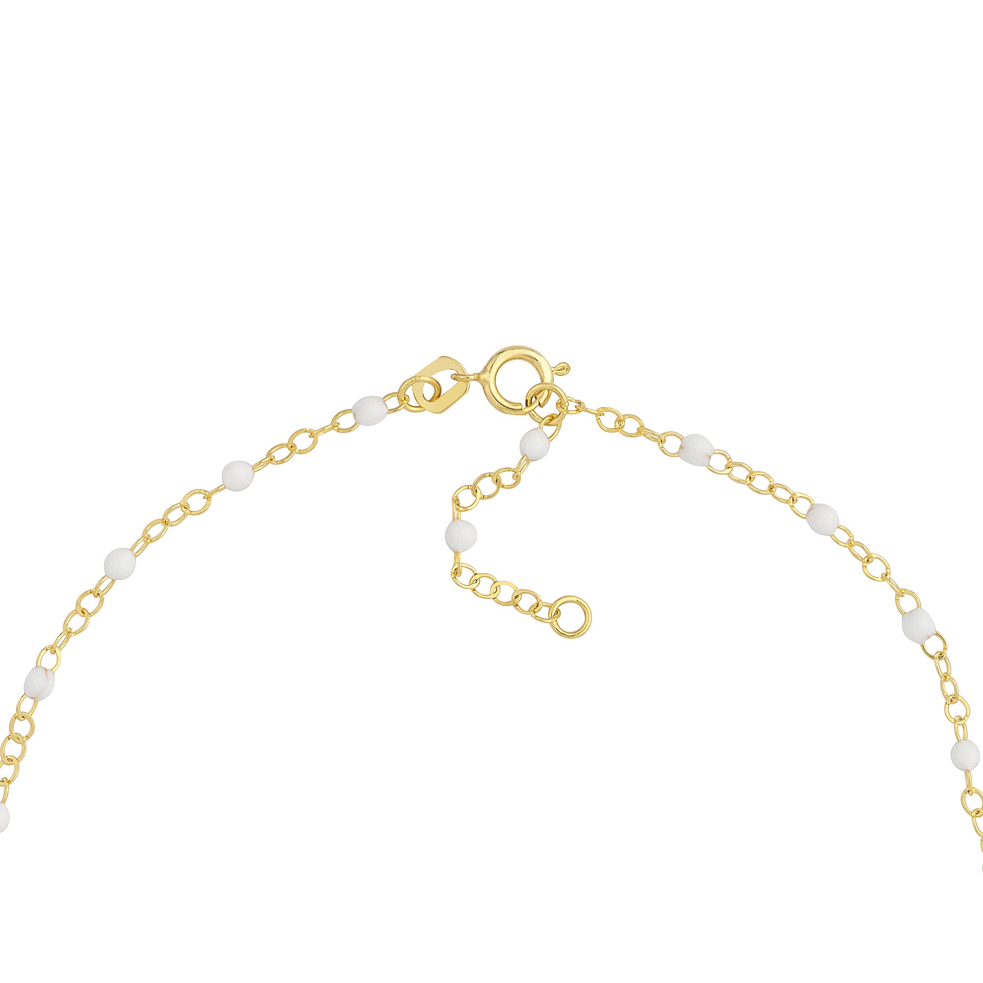 14K Yellow Gold Anklet with White Enamel Beads, Chain Style, 10 Inches