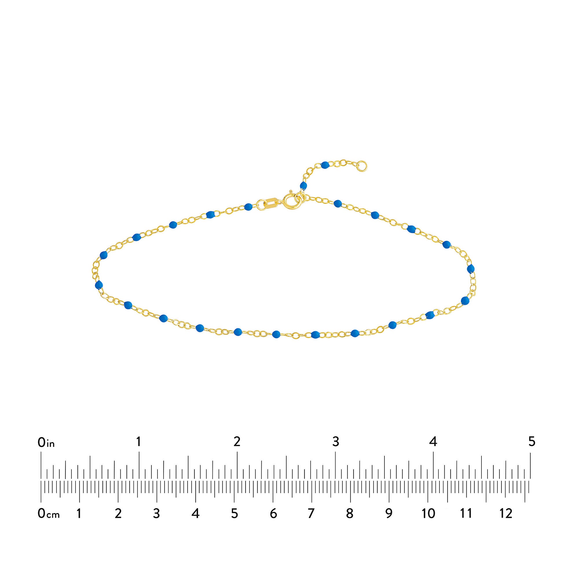 14K Yellow Gold Anklet with White Enamel Beads, Chain Style, 10 Inches