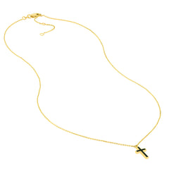 14k Yellow Gold Cross Necklace with Black Enamel, Adjustable Chain, 18 Inches