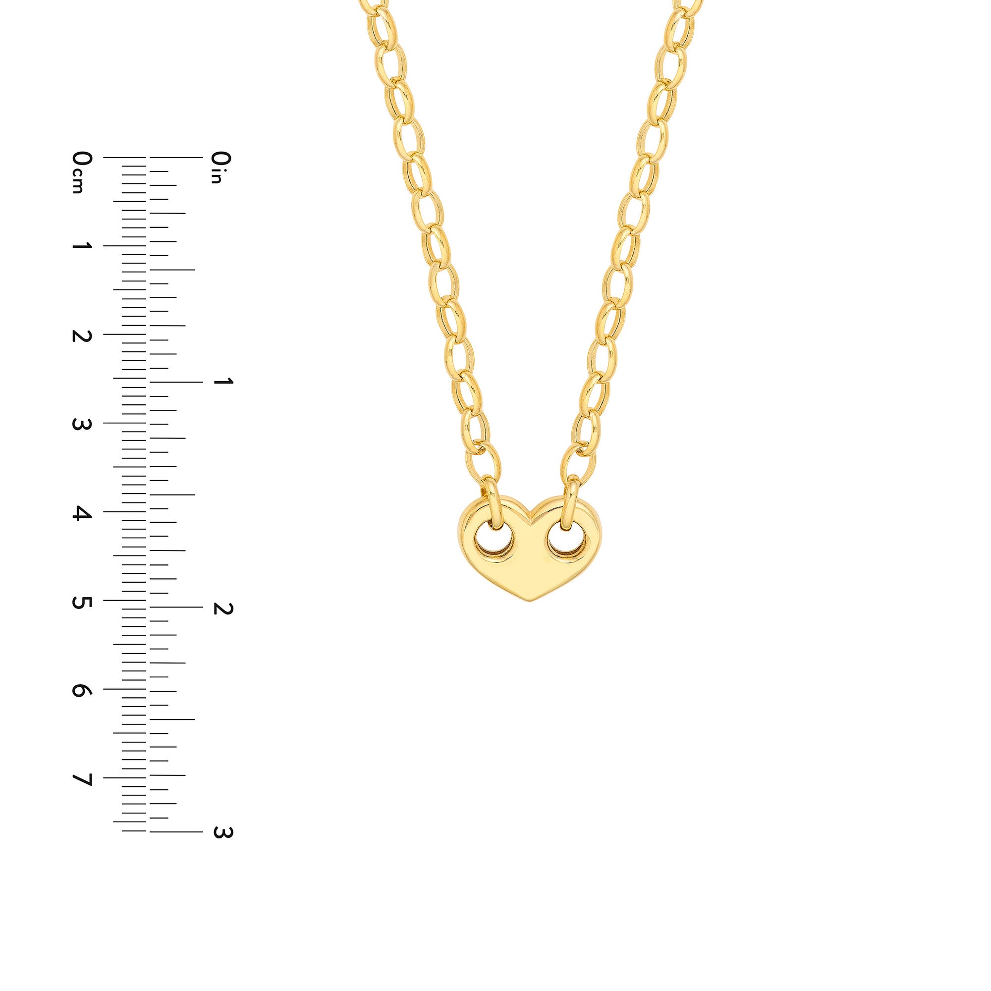 14k Yellow Gold Heart Puff Mariner And Oval Rolo Necklace, 18"