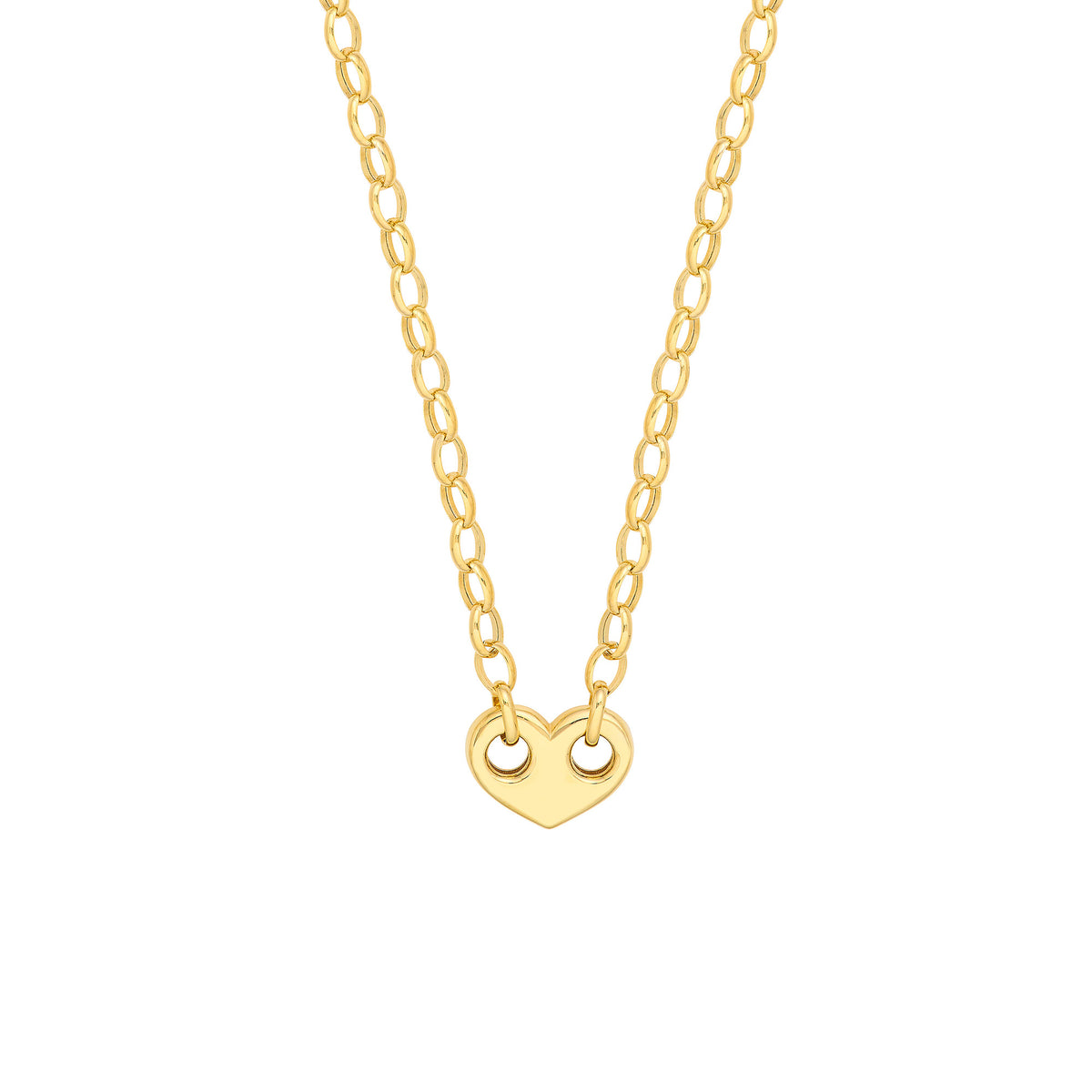 14k Yellow Gold Heart Puff Mariner And Oval Rolo Necklace, 18"