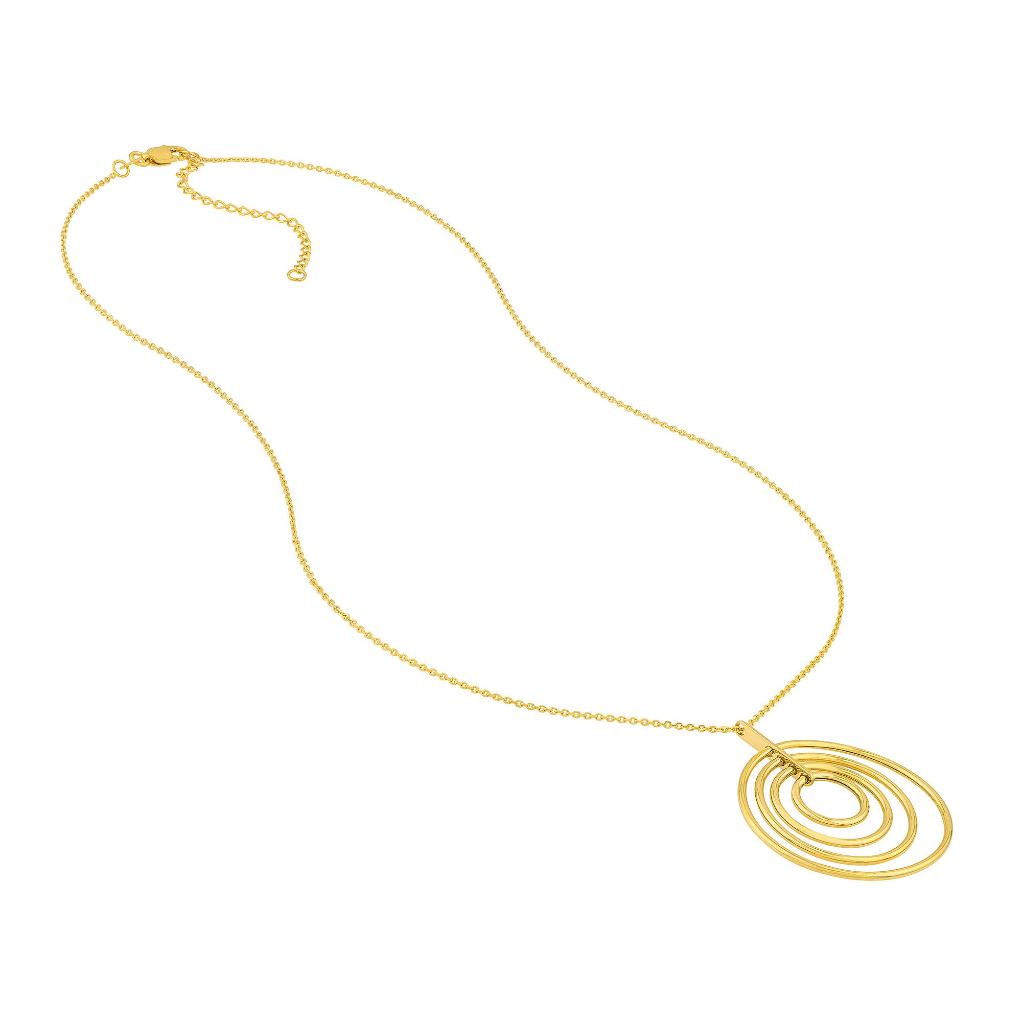 14k Yellow Gold Concentric Circle Pendant Adjustable Necklace, 18"