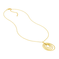 14k Yellow Gold Concentric Circle Pendant Adjustable Necklace, 18"