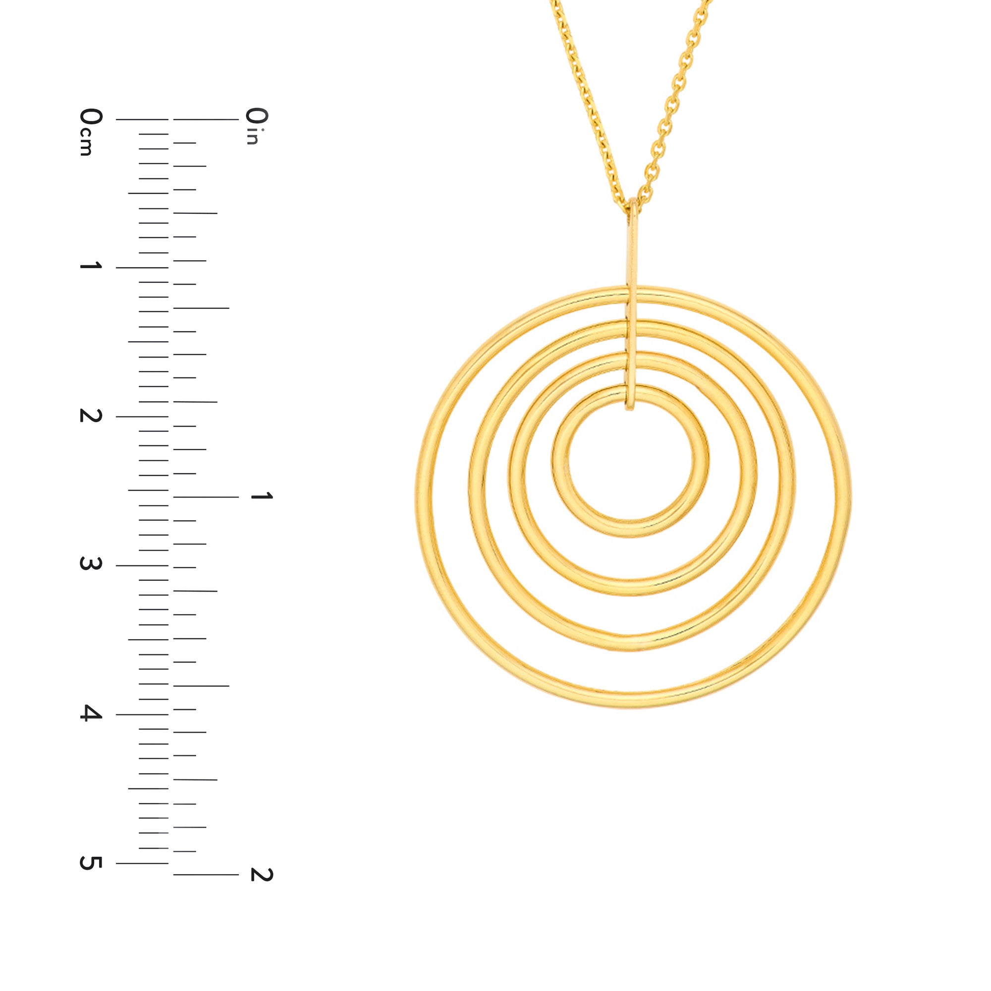 14k Yellow Gold Concentric Circle Pendant Adjustable Necklace, 18"