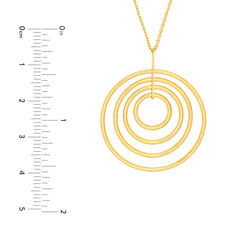 14k Yellow Gold Concentric Circle Pendant Adjustable Necklace, 18"