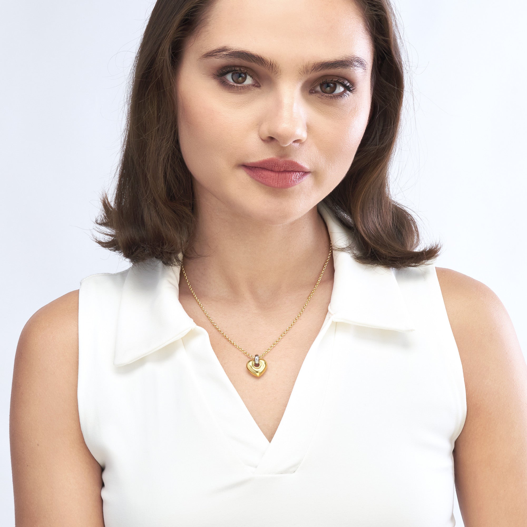 14k Yellow and White Gold Heart Pendant Adjustable Necklace, 18"