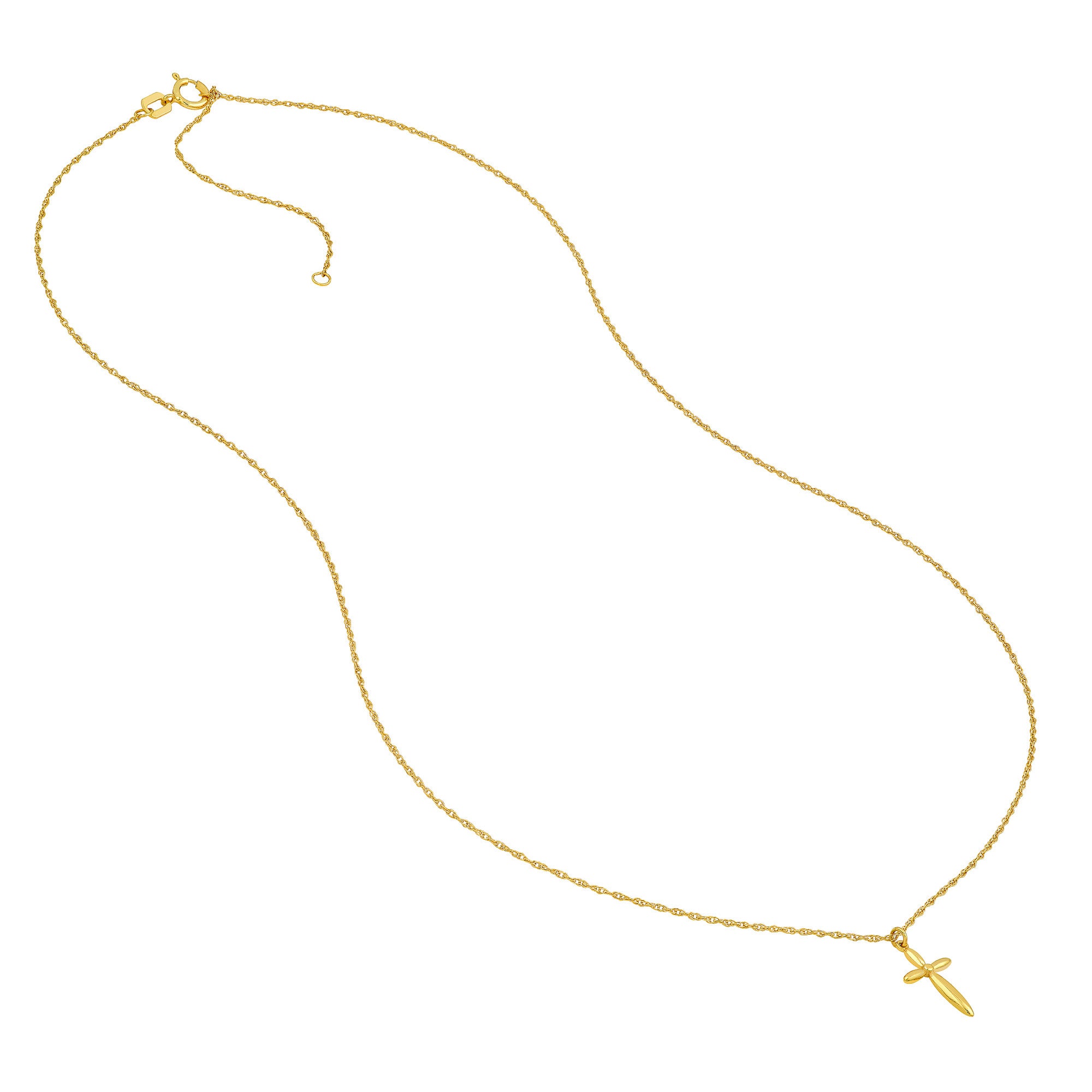 14k Yellow Real Gold Puffy Cross Pendant Necklace, 18"