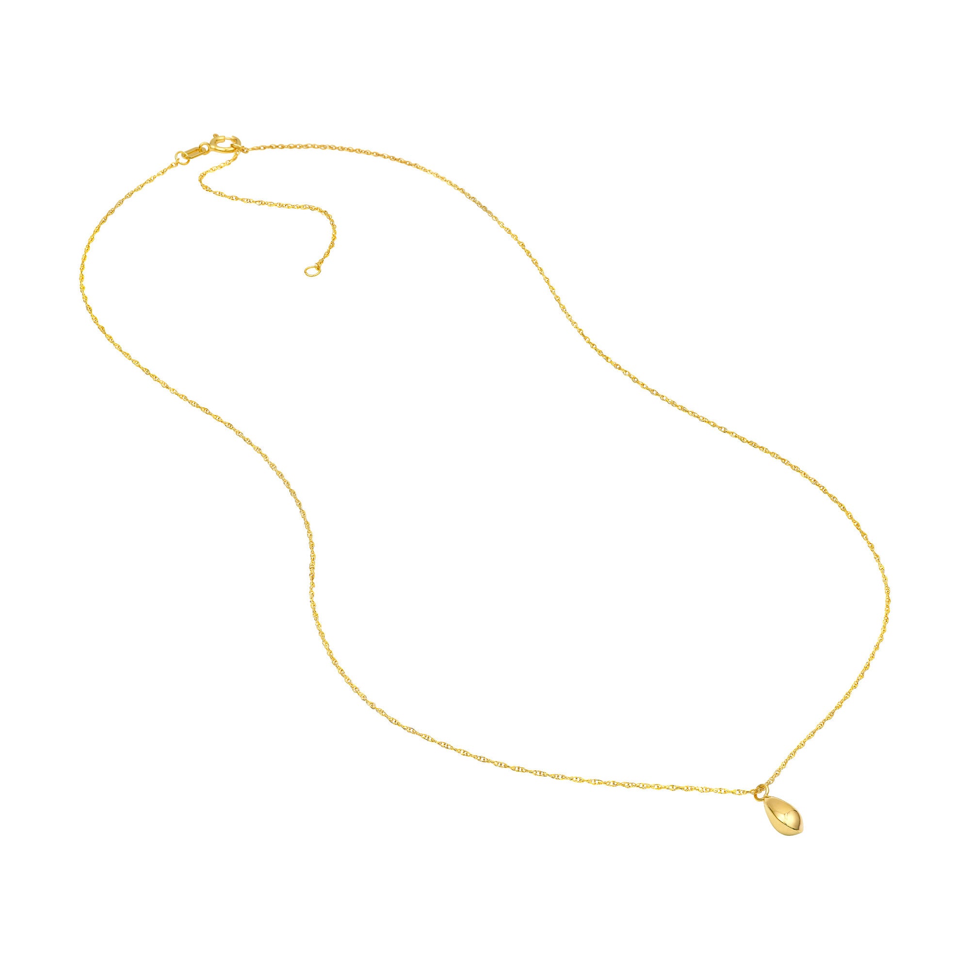 14k Yellow Gold Teardrop Pendant Necklace, Puffy Design, 18 Inch Adjustable Chain