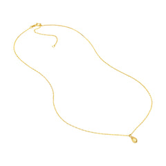 14k Yellow Gold Teardrop Pendant Necklace, Puffy Design, 18 Inch Adjustable Chain