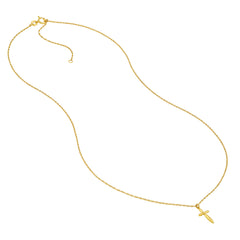 14k Yellow Real Gold Puffy Cross Pendant Necklace, 18"