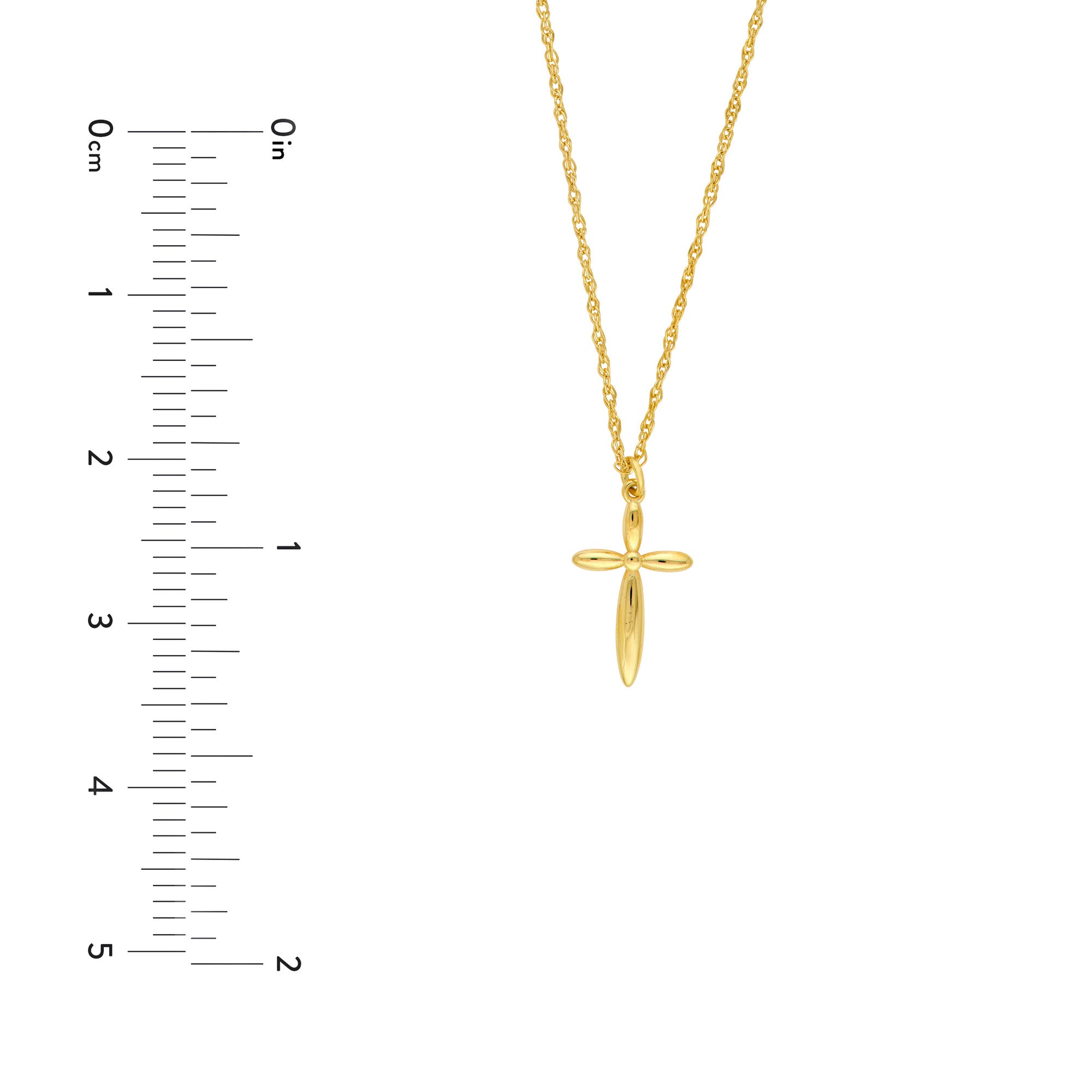 14k Yellow Real Gold Puffy Cross Pendant Necklace, 18"