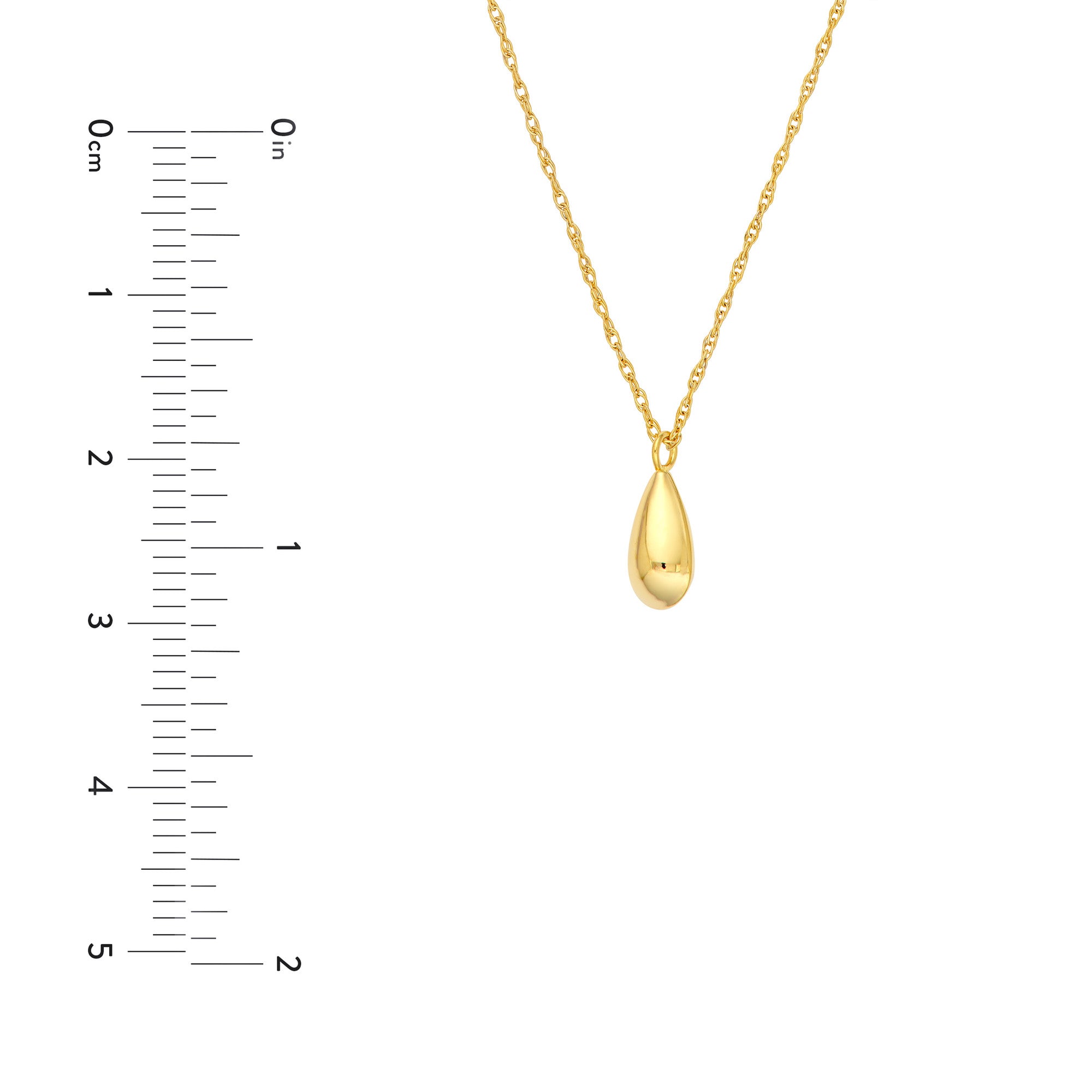 14k Yellow Gold Teardrop Pendant Necklace, Puffy Design, 18 Inch Adjustable Chain