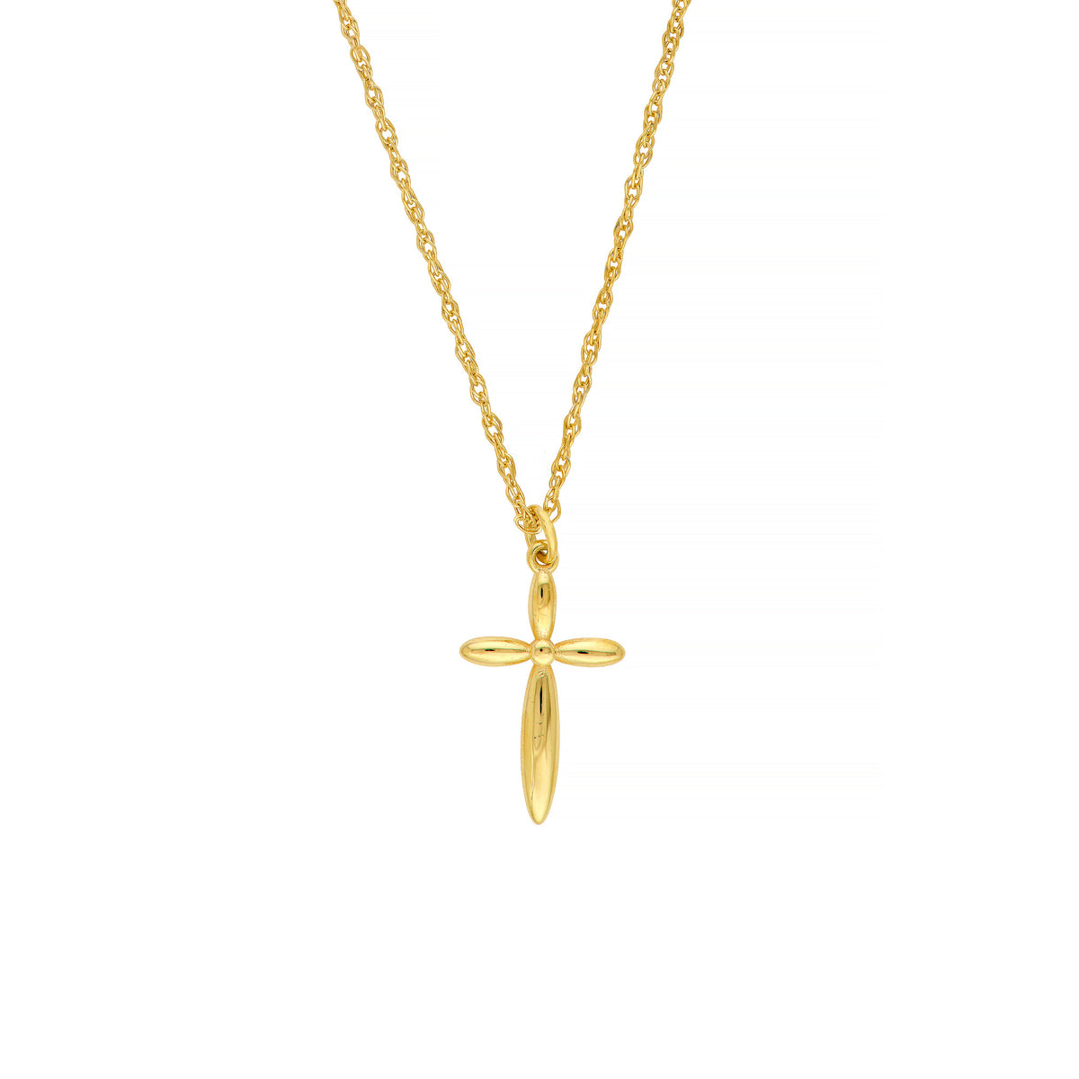 14k Yellow Real Gold Puffy Cross Pendant Necklace, 18"