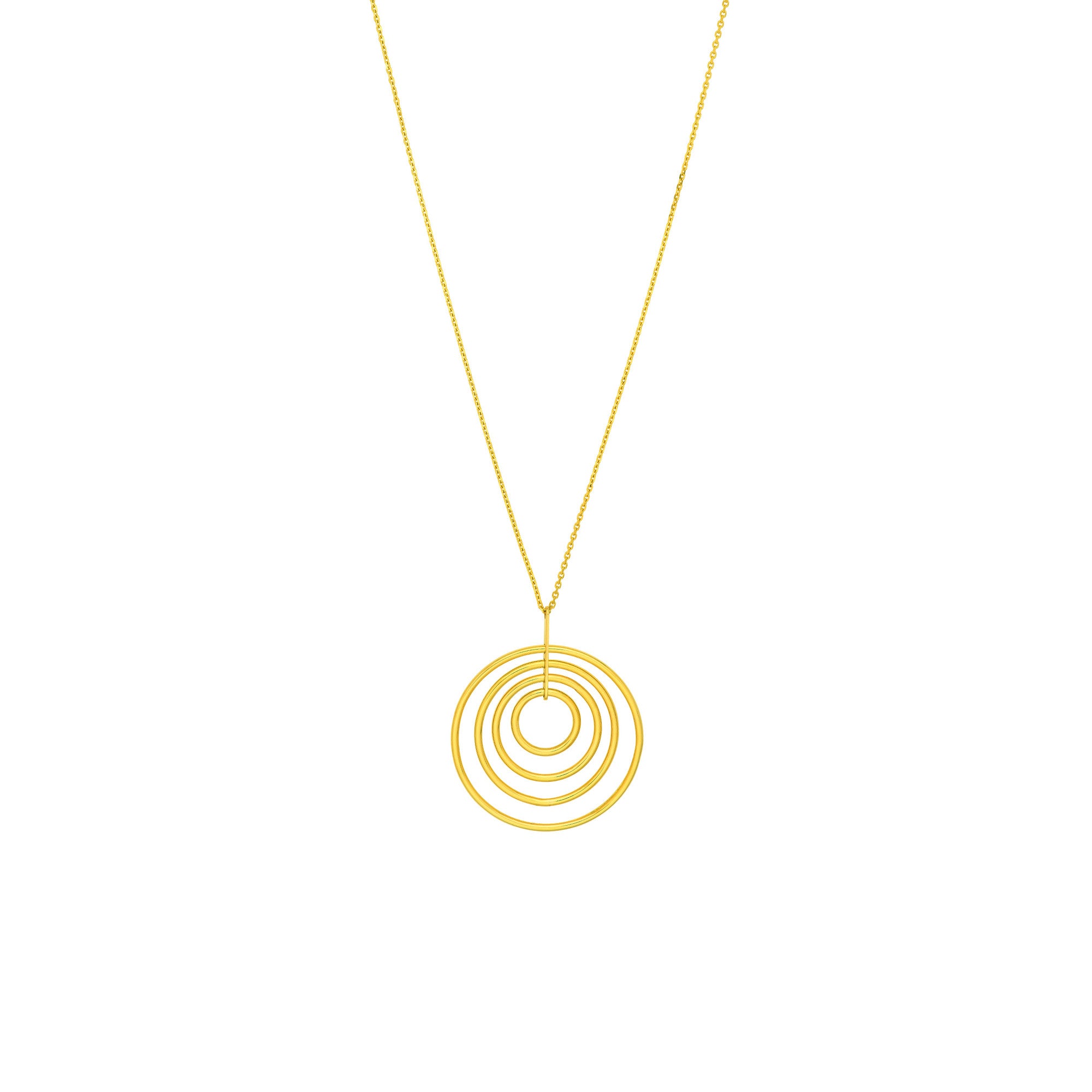 14k Yellow Gold Concentric Circle Pendant Adjustable Necklace, 18"