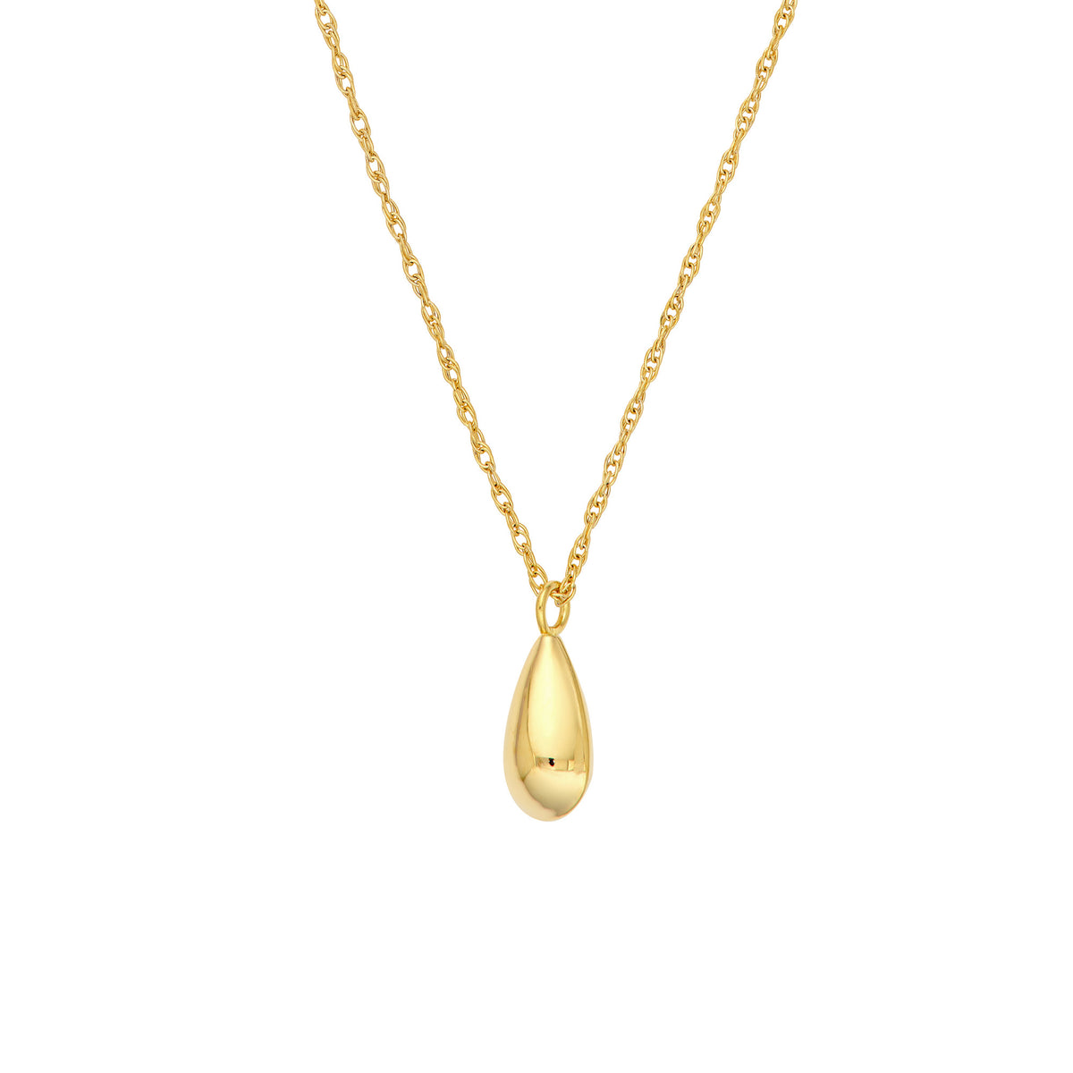14k Yellow Gold Teardrop Pendant Necklace, Puffy Design, 18 Inch Adjustable Chain