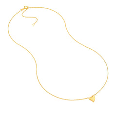 14k Yellow Gold Wavy Puff Heart Rope Adjustable Necklace, 18"