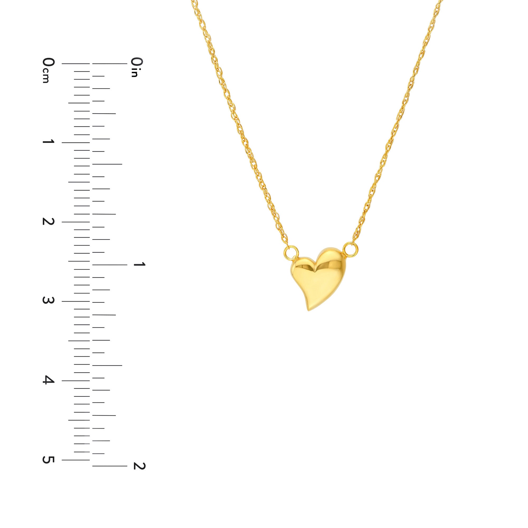 14k Yellow Gold Wavy Puff Heart Rope Adjustable Necklace, 18"