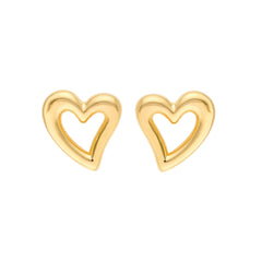 14K Yellow Gold Open Heart Stud Earrings, 6mm