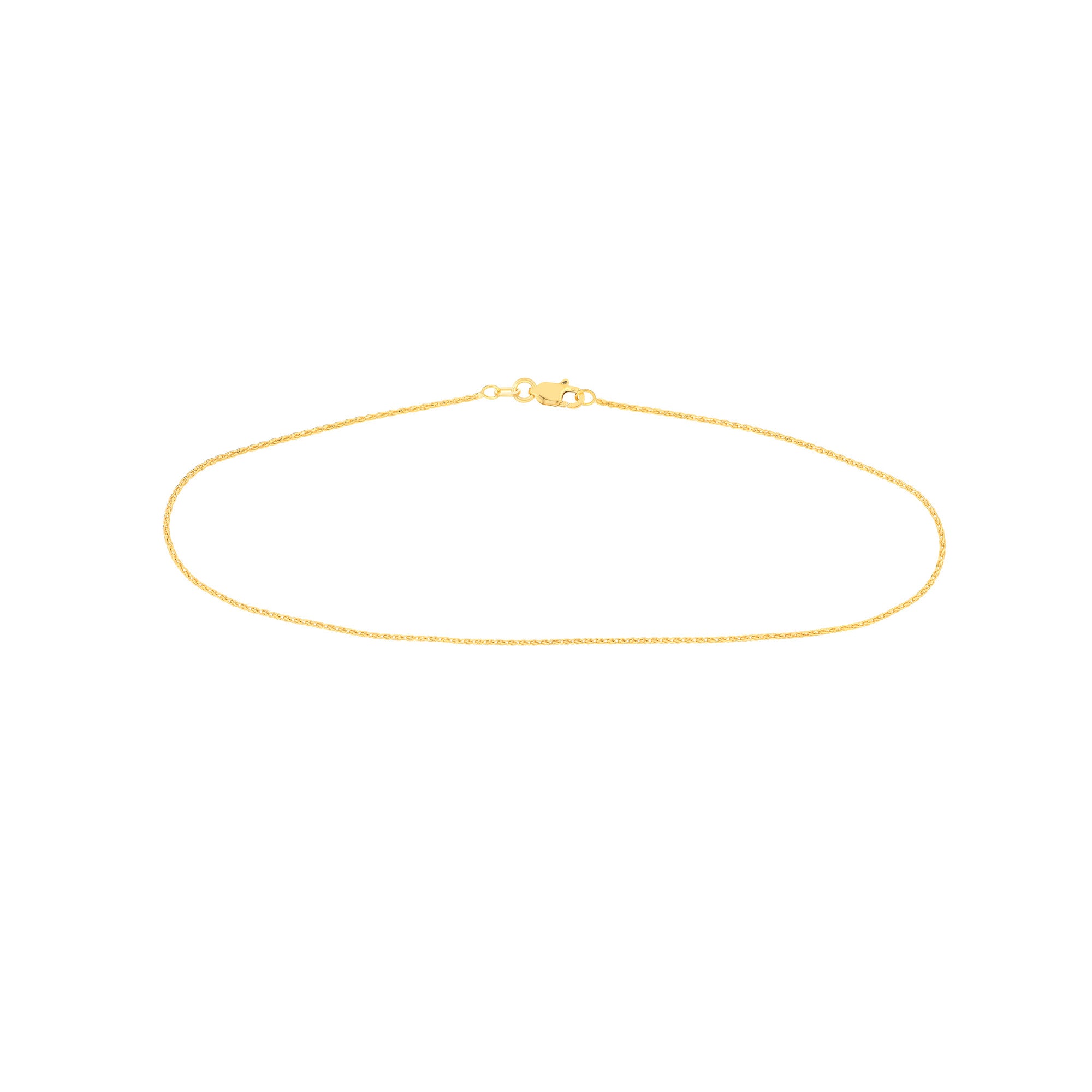 14k Gold Wheat 1.05mm Diamond Cut Chain Anklet, 10"