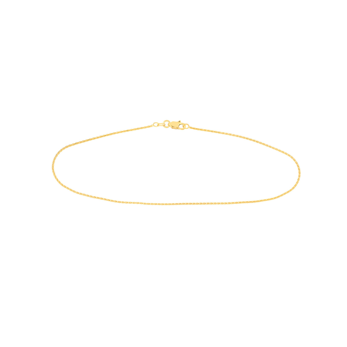 14k Gold Wheat 1.05mm Diamond Cut Chain Anklet, 10"
