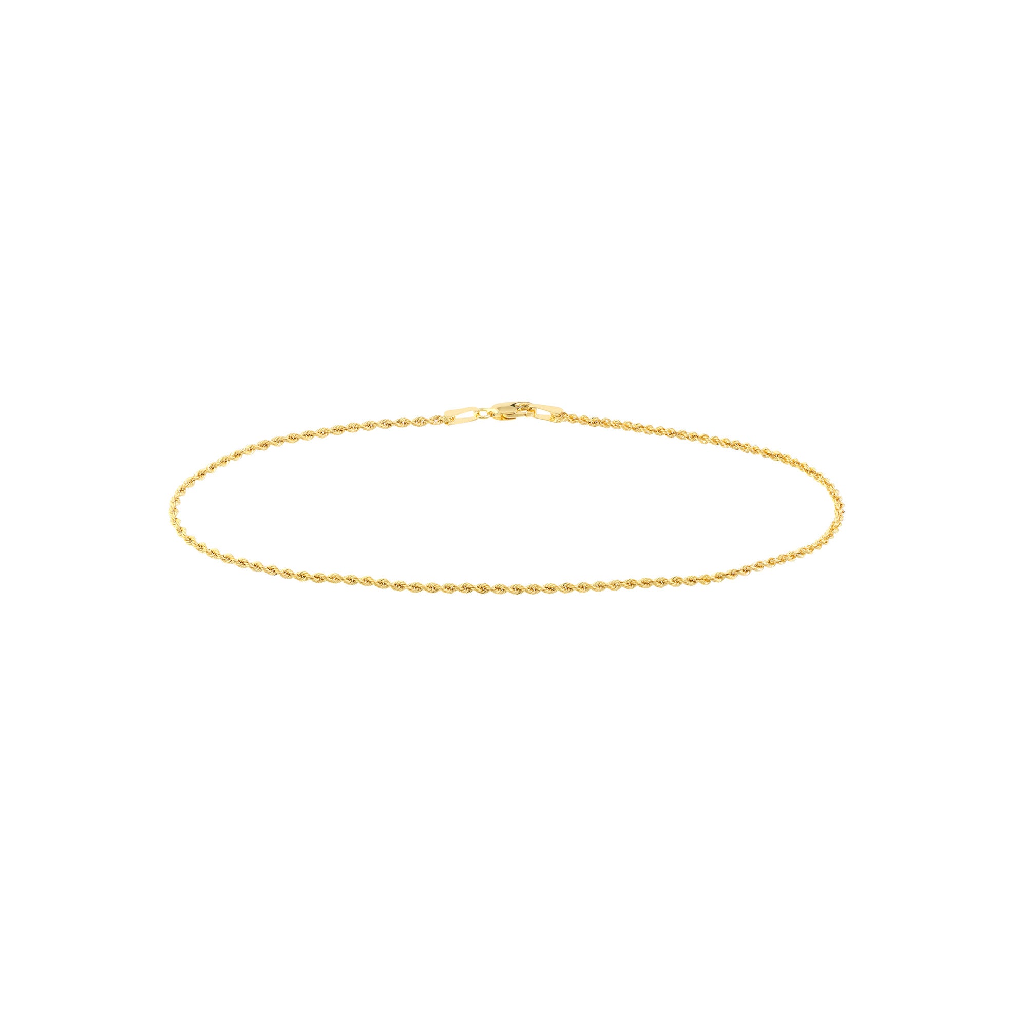 14K Yellow Gold Rope Chain Anklet, 1.8mm, 10 Inch, Lobster Lock