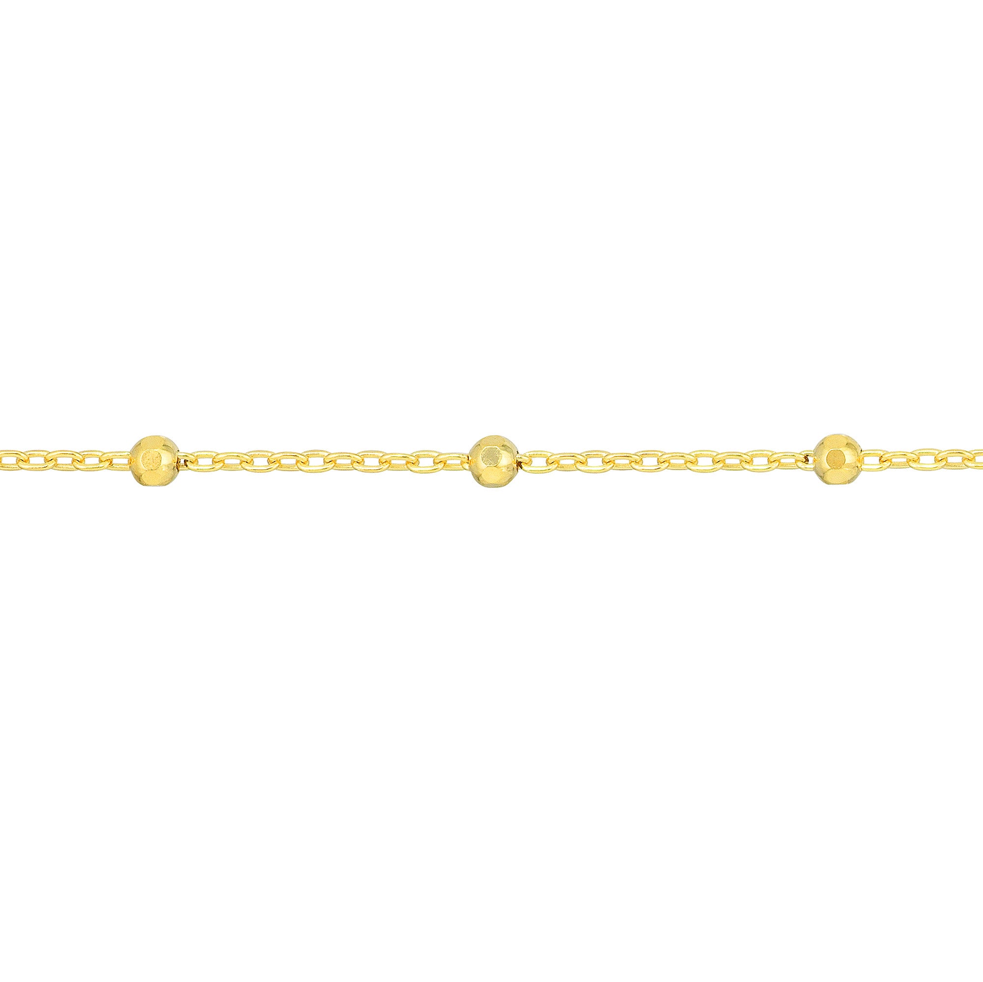 14k Solid Gold Faceted Bead Saturn Chain Anklet, 10" Length