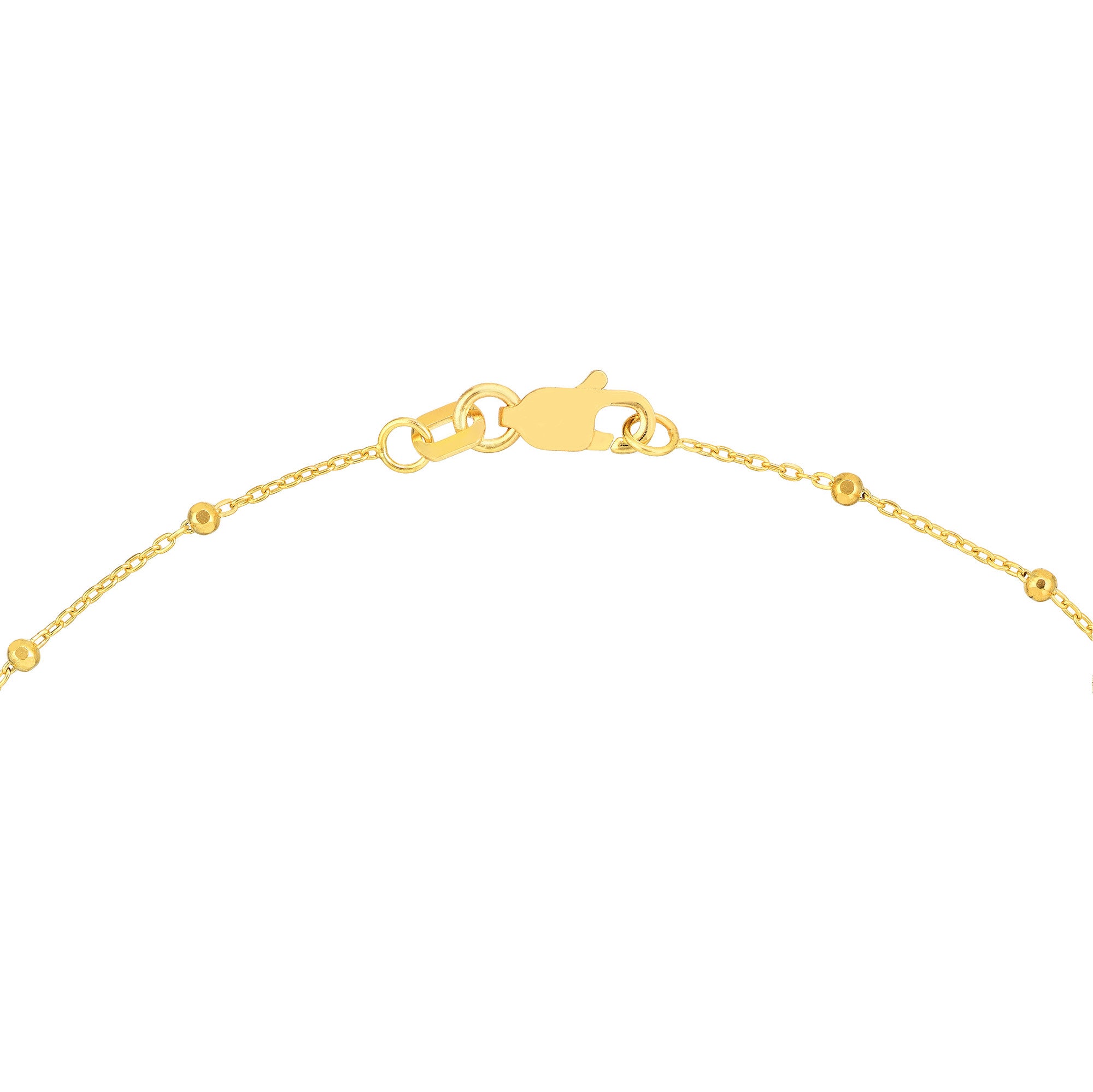 14k Solid Gold Faceted Bead Saturn Chain Anklet, 10" Length