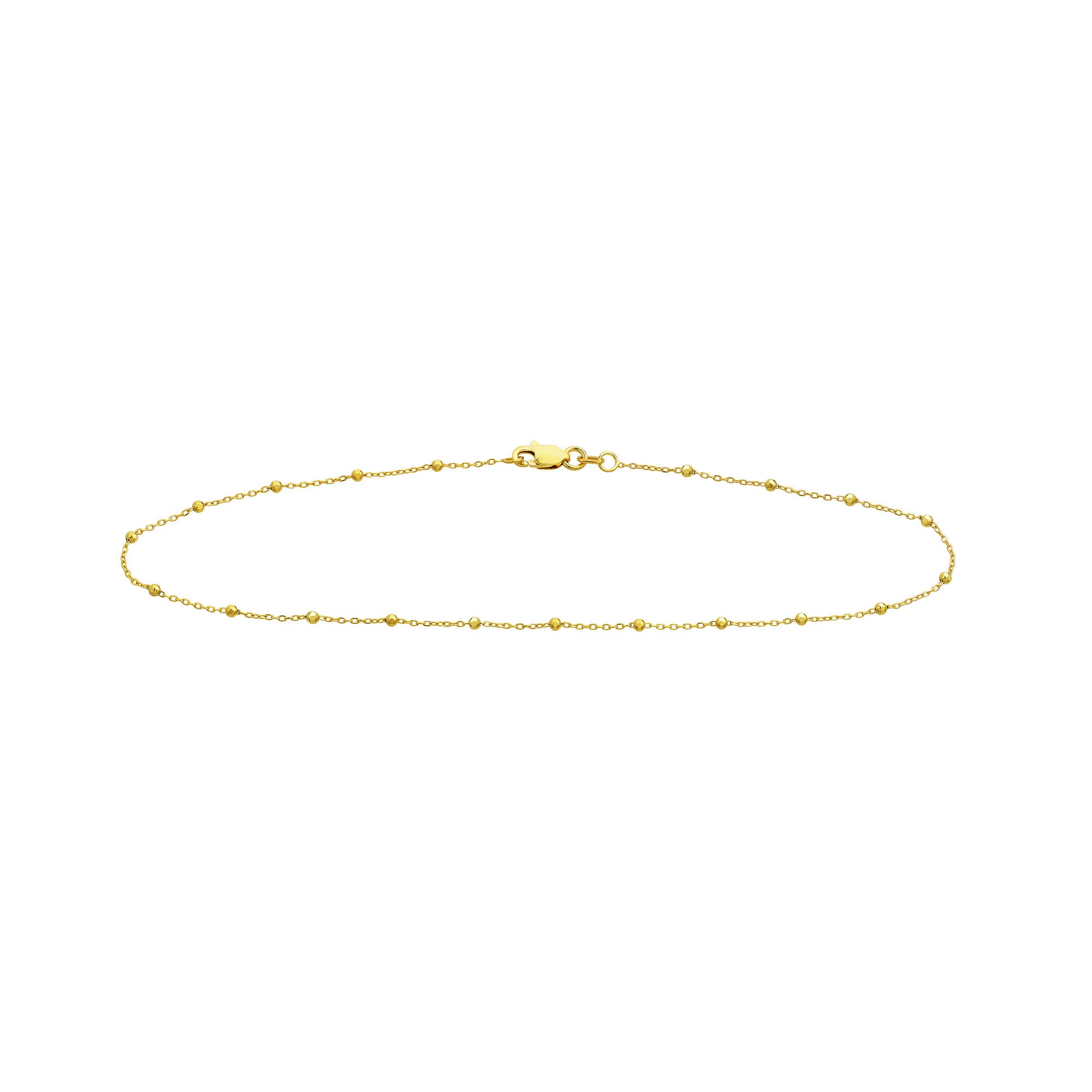 14k Solid Gold Faceted Bead Saturn Chain Anklet, 10" Length