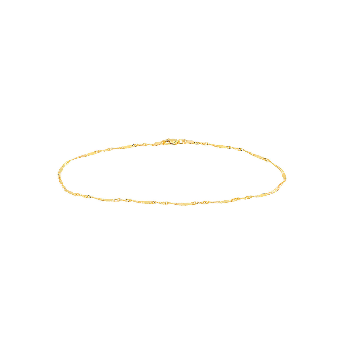 14k Yellow Gold Singapore Flat Saturn Chain Anklet, 10"