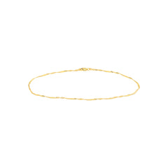 14k Yellow Gold Singapore Flat Saturn Chain Anklet, 10"