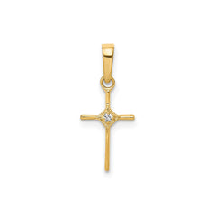 Real Solid Gold Diamond religious Cross Pendant, 20x8mm