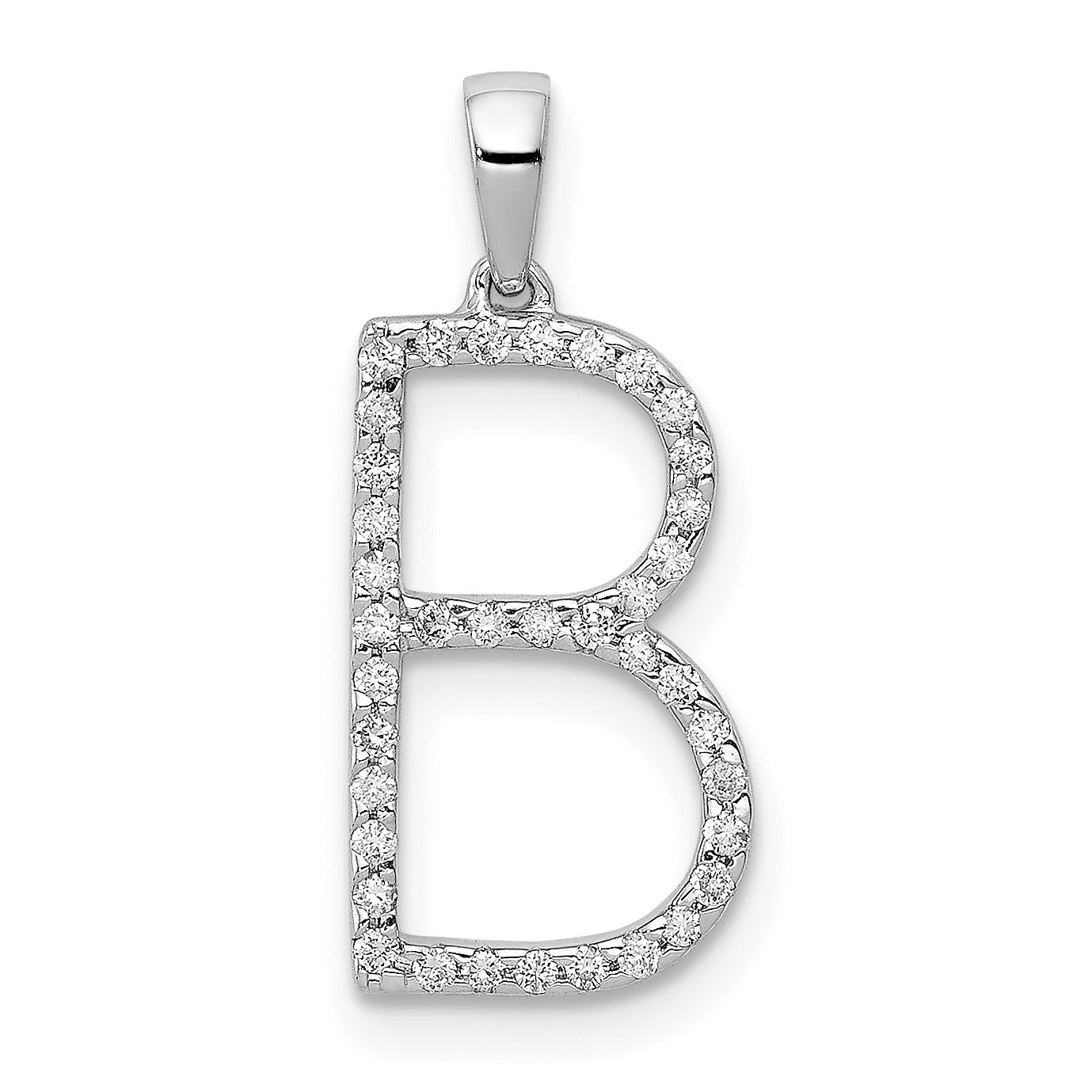 14K White Gold Diamond Letter Initial Pendant, 19x11mm
