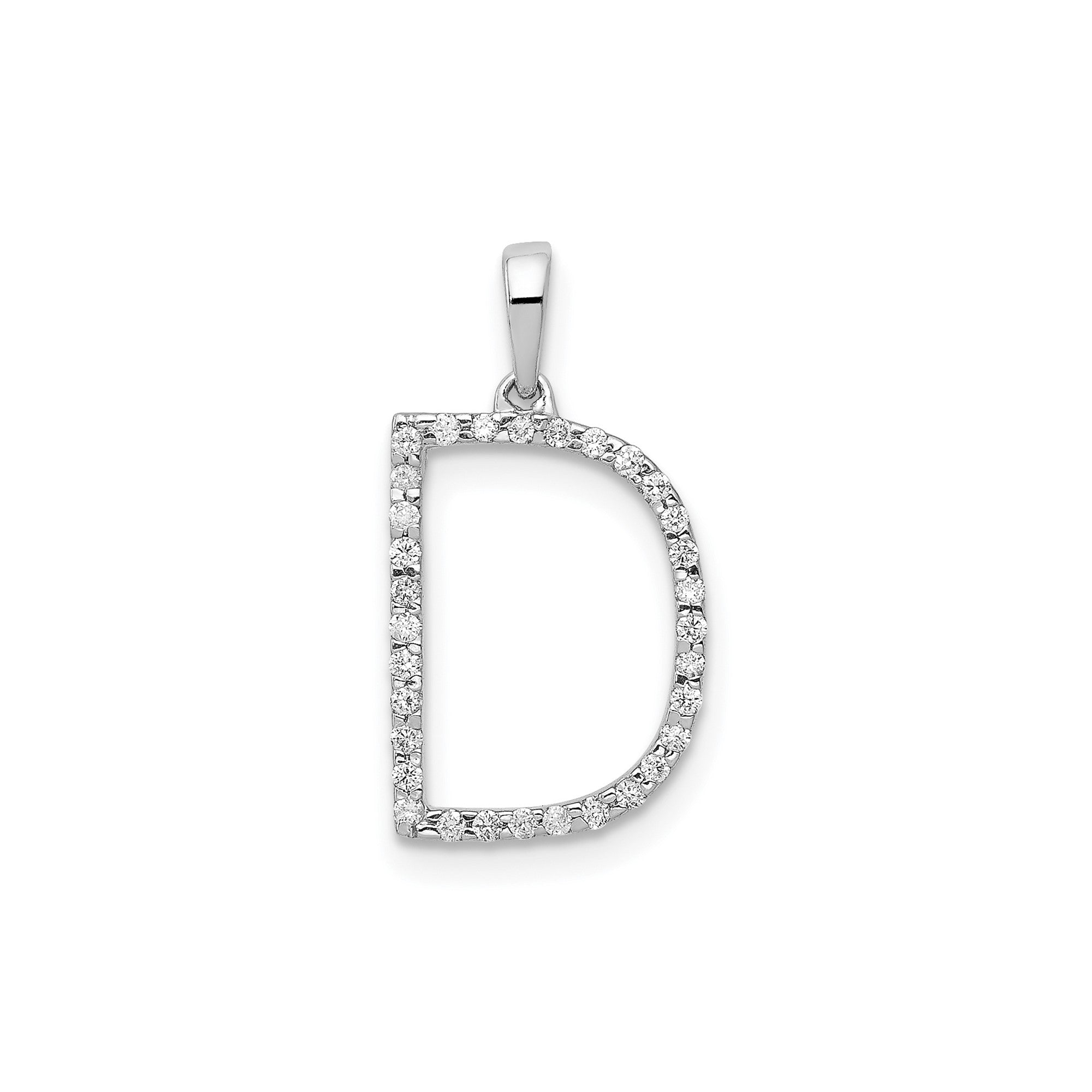 14K White Gold Diamond Letter Initial Pendant, 19x11mm
