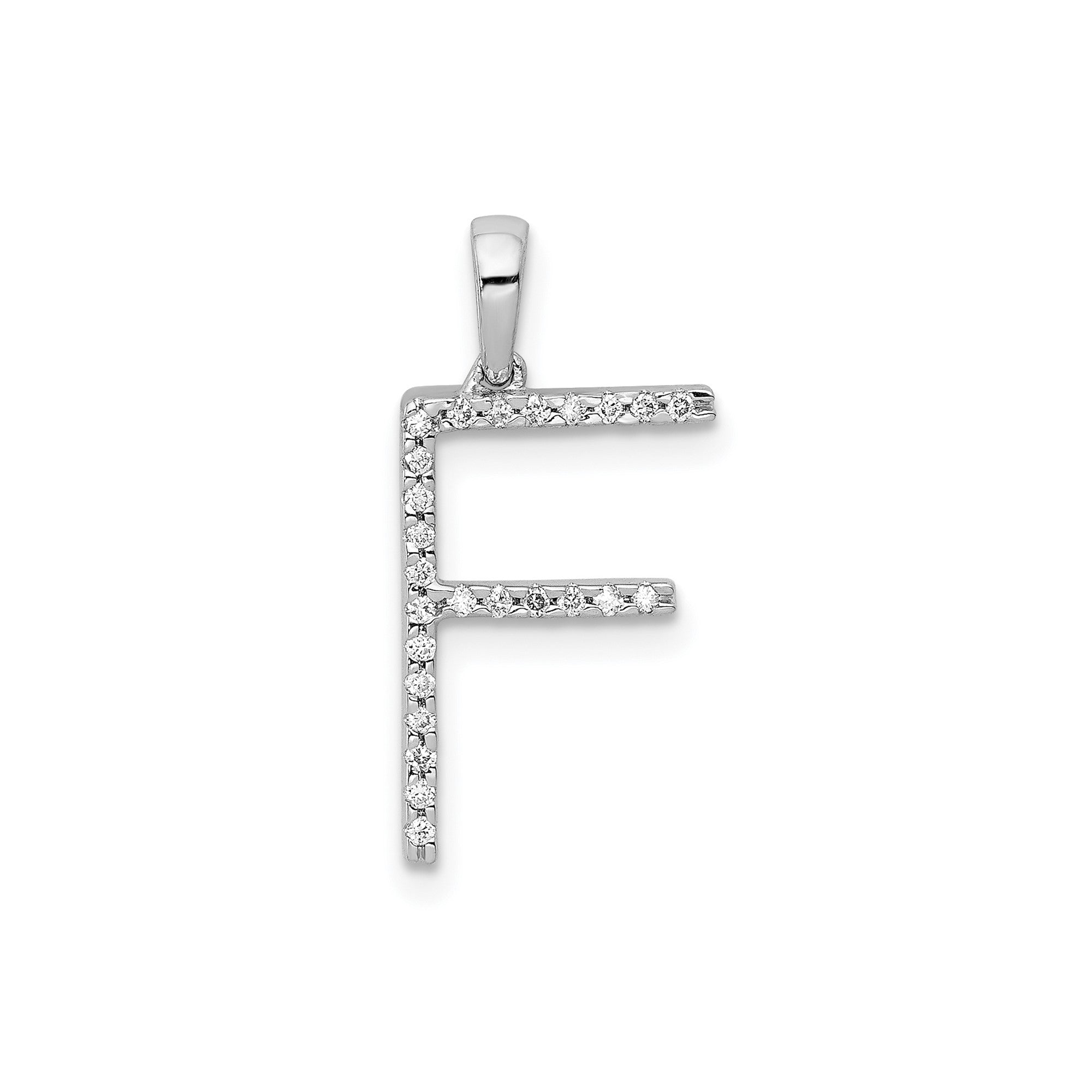 14K White Gold Diamond Letter Initial Pendant, 19x11mm
