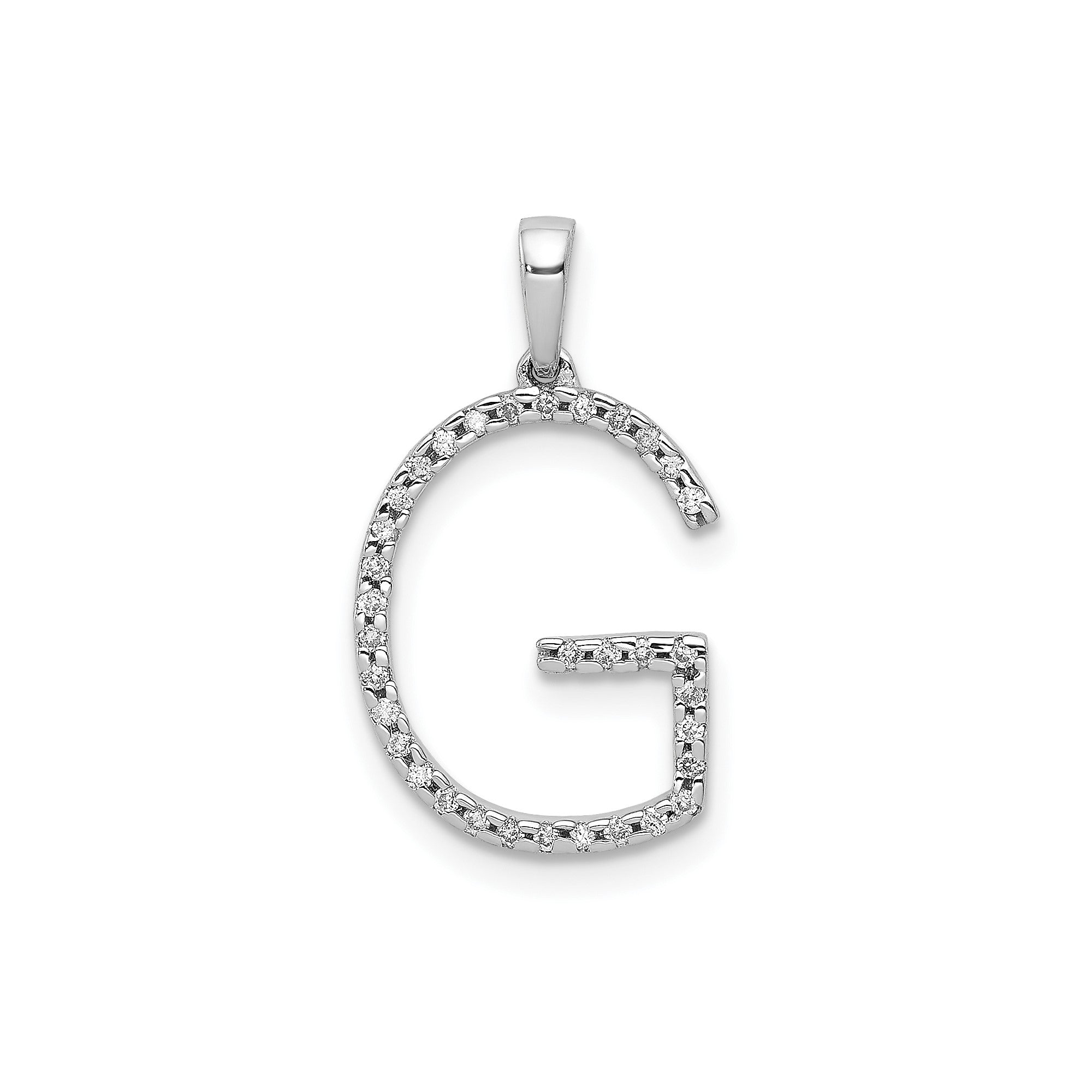 14K White Gold Diamond Letter Initial Pendant, 19x11mm