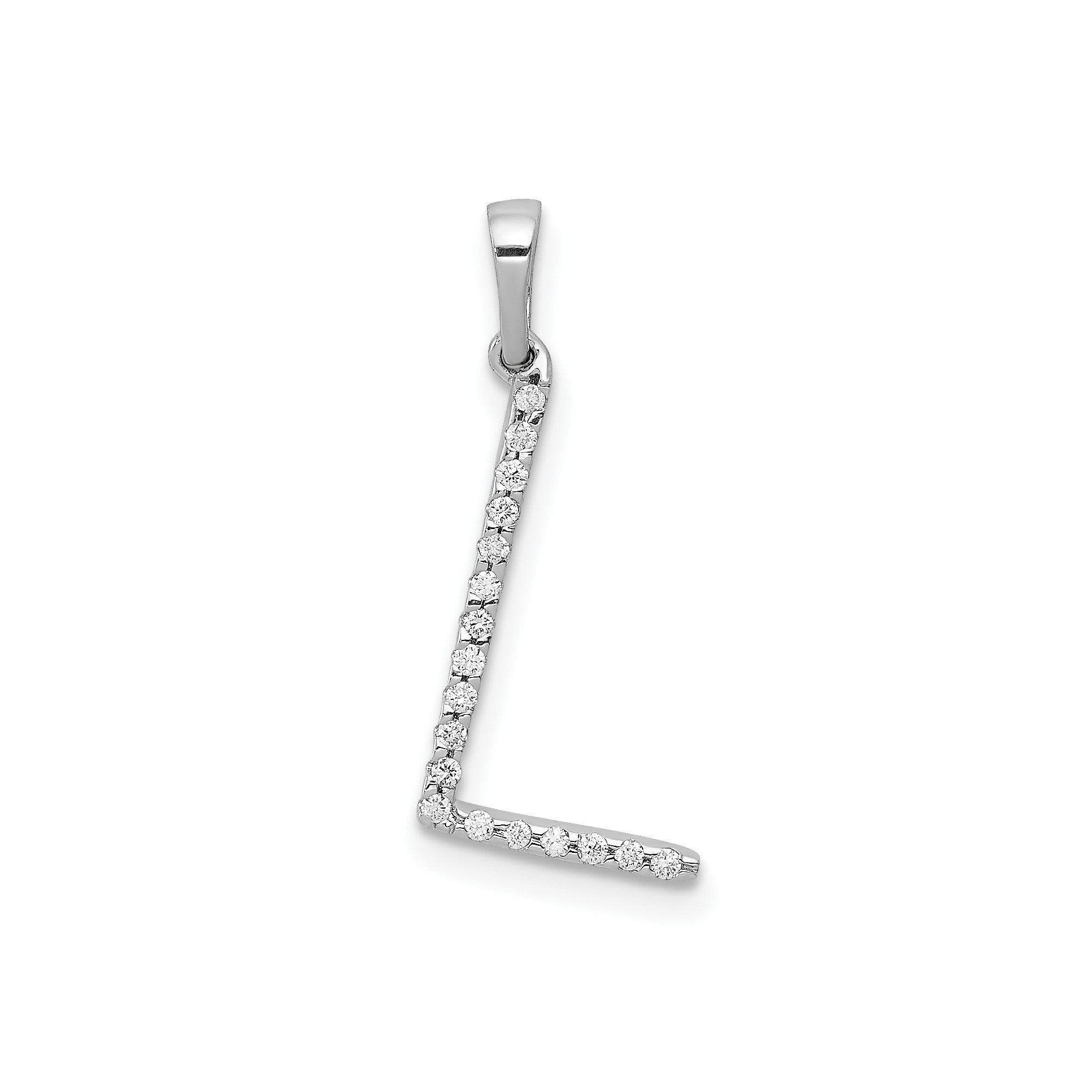14K White Gold Diamond Letter Initial Pendant, 19x11mm