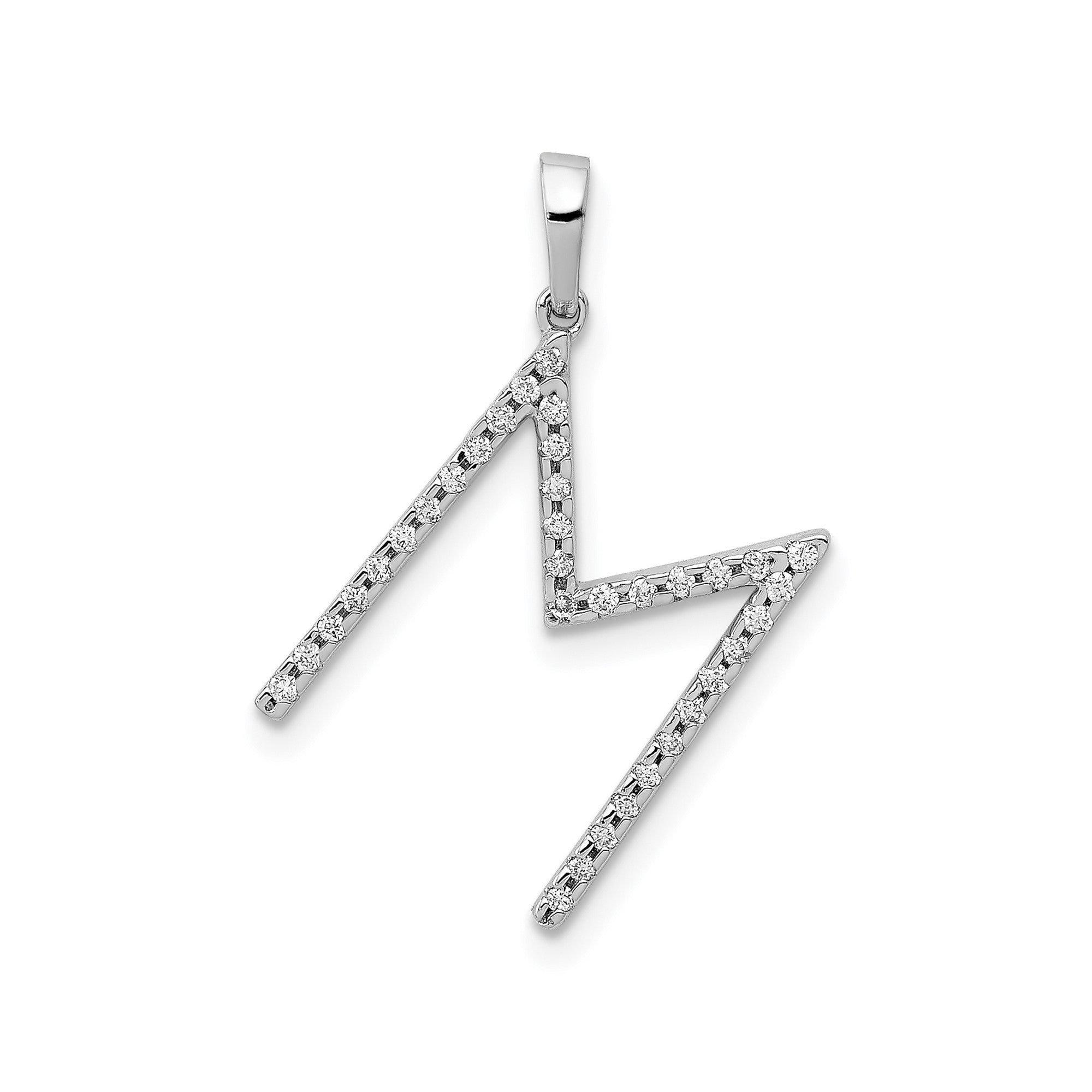 14K White Gold Diamond Letter Initial Pendant, 19x11mm