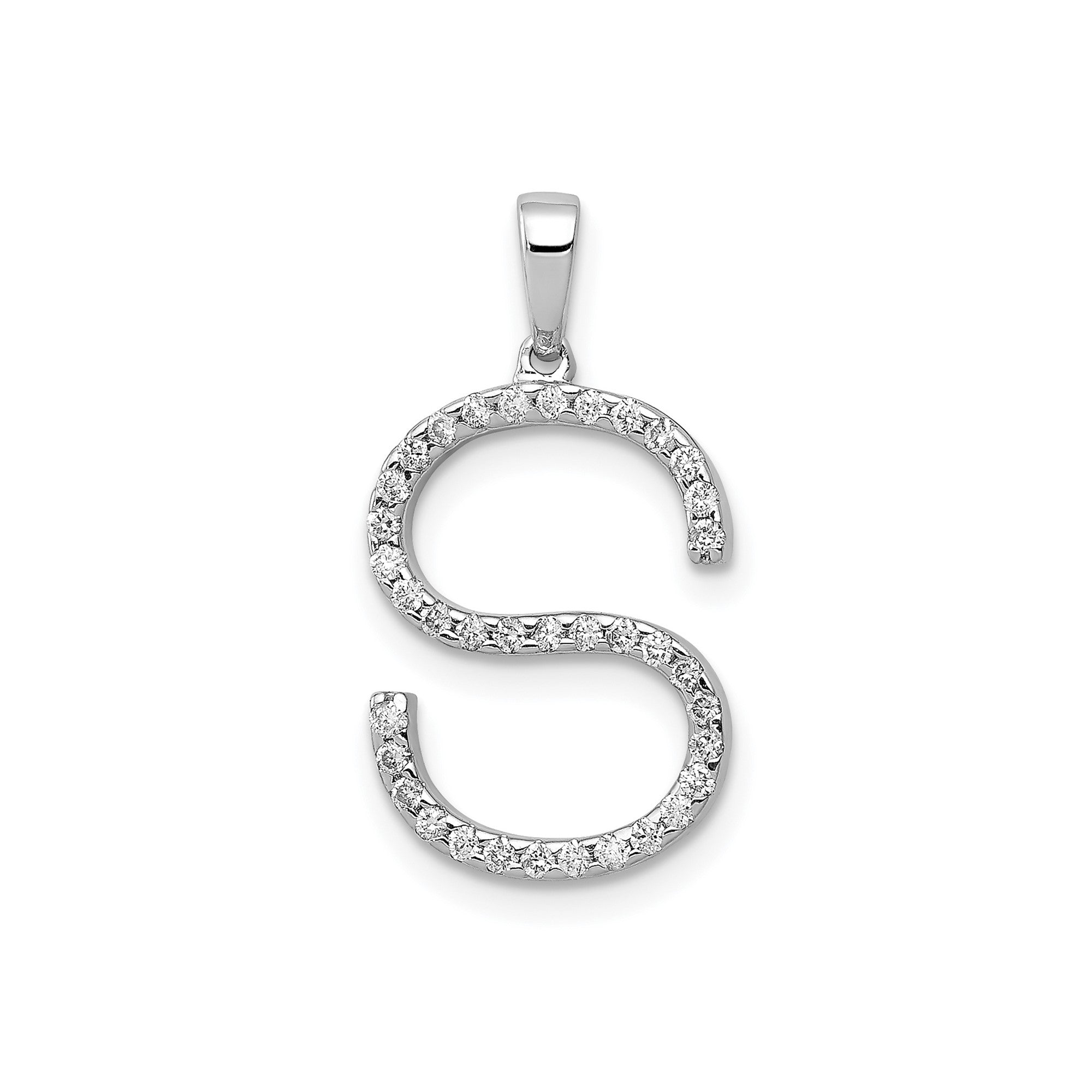 14K White Gold Diamond Letter Initial Pendant, 19x11mm