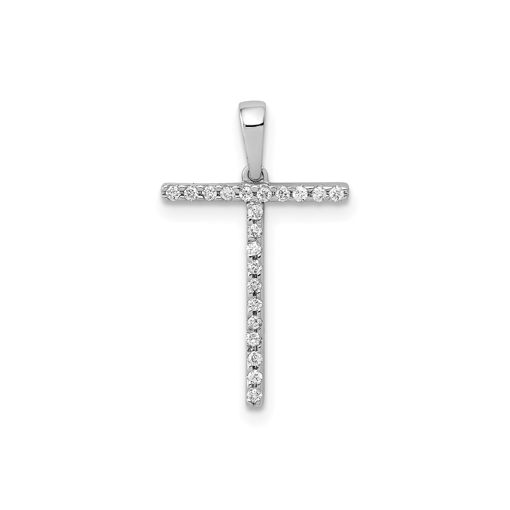 14K White Gold Diamond Letter Initial Pendant, 19x11mm