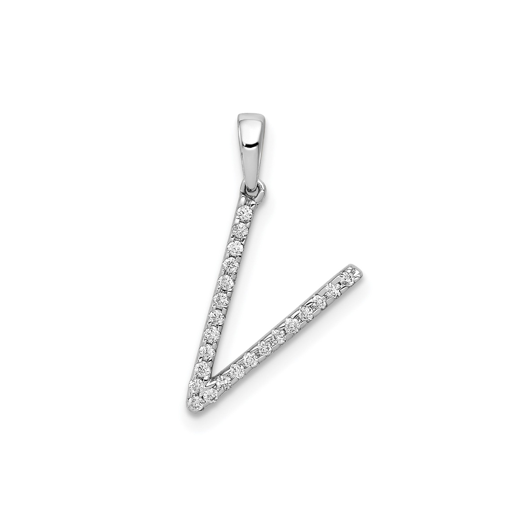 14K White Gold Diamond Letter Initial Pendant, 19x11mm
