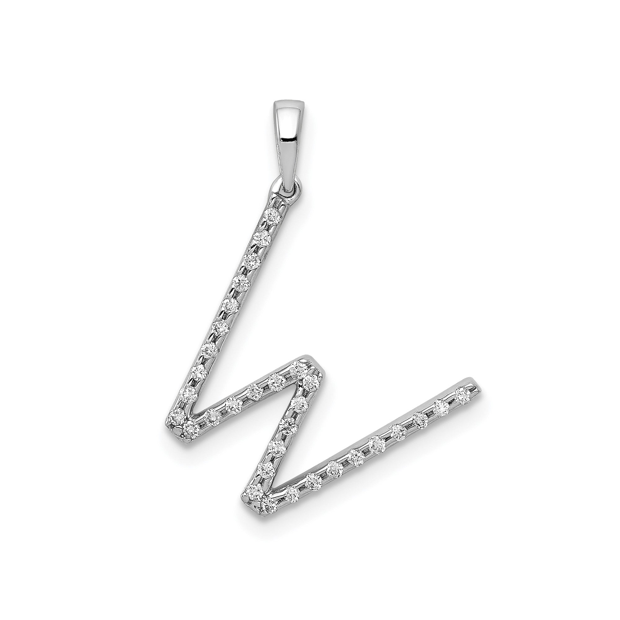 14K White Gold Diamond Letter Initial Pendant, 19x11mm
