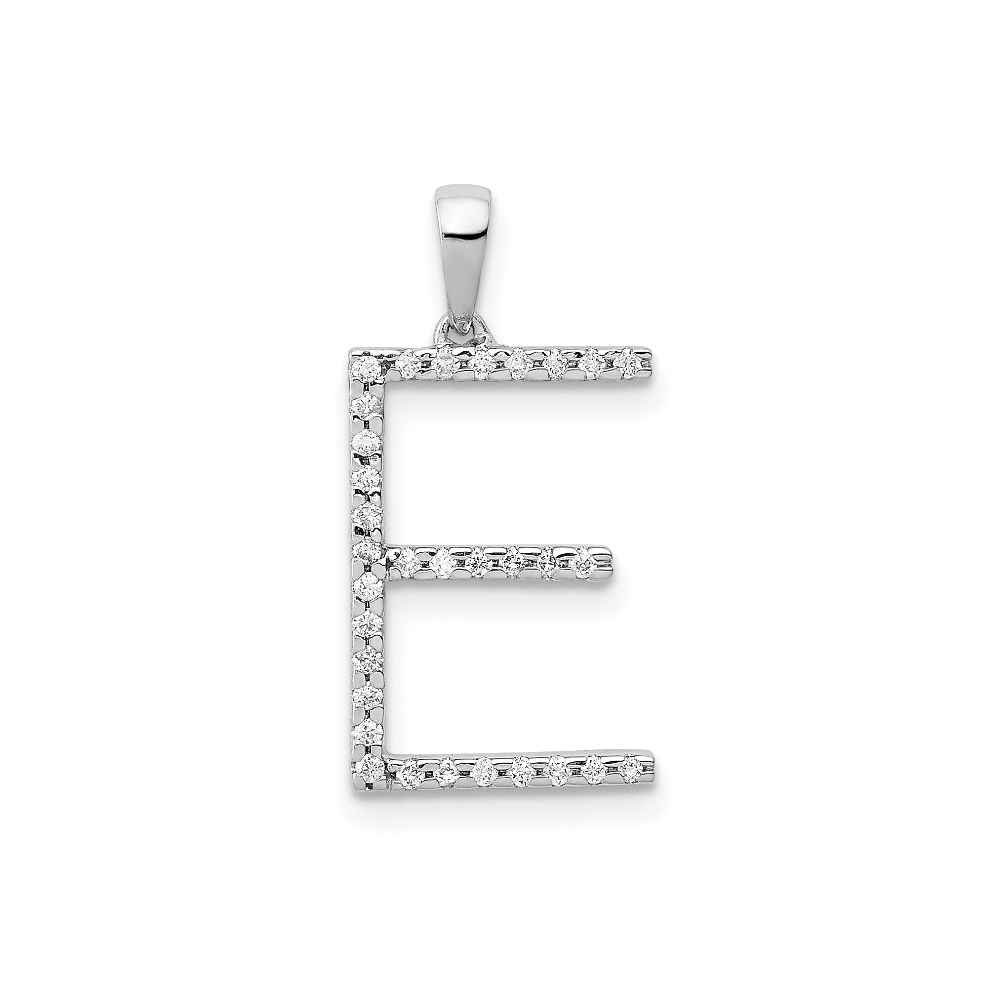 14K White Gold Diamond Letter Initial Pendant, 19x11mm