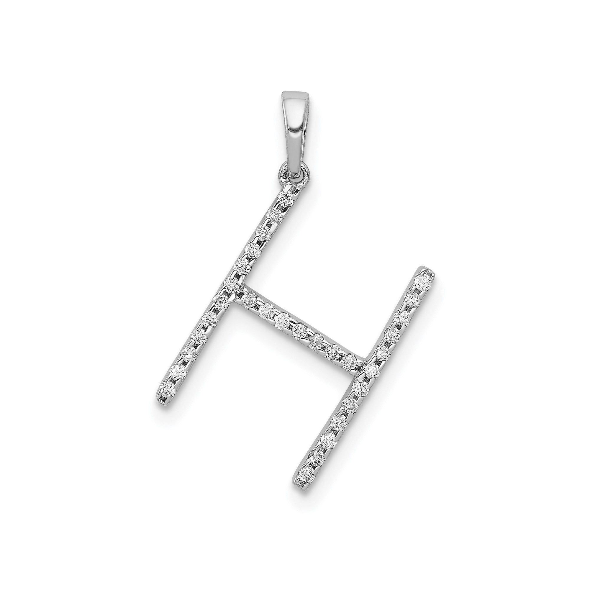 14K White Gold Diamond Letter Initial Pendant, 19x11mm