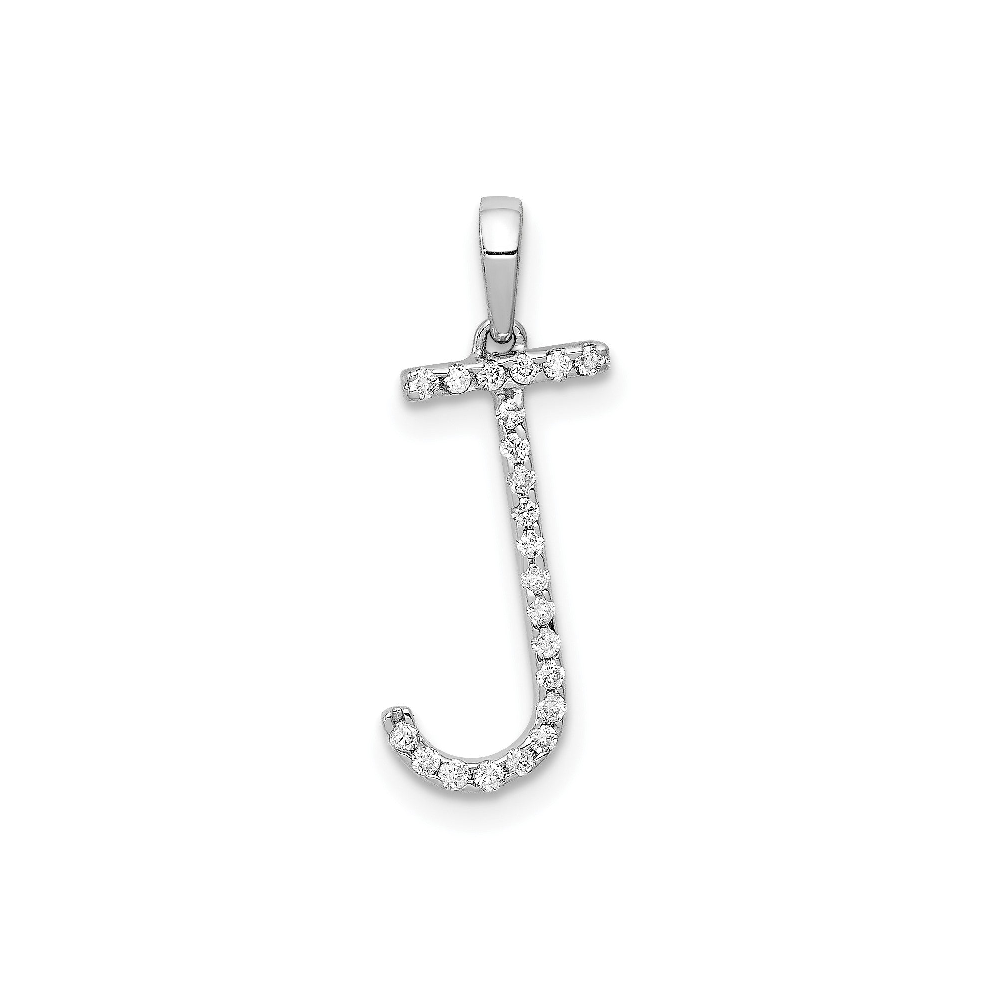 14K White Gold Diamond Letter Initial Pendant, 19x11mm