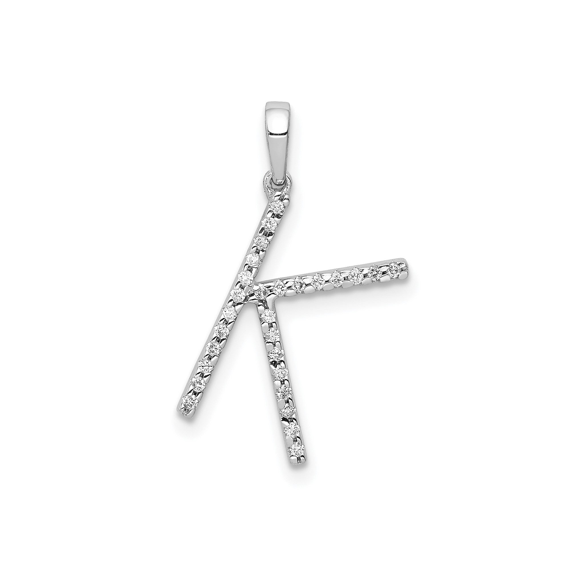 14K White Gold Diamond Letter Initial Pendant, 19x11mm
