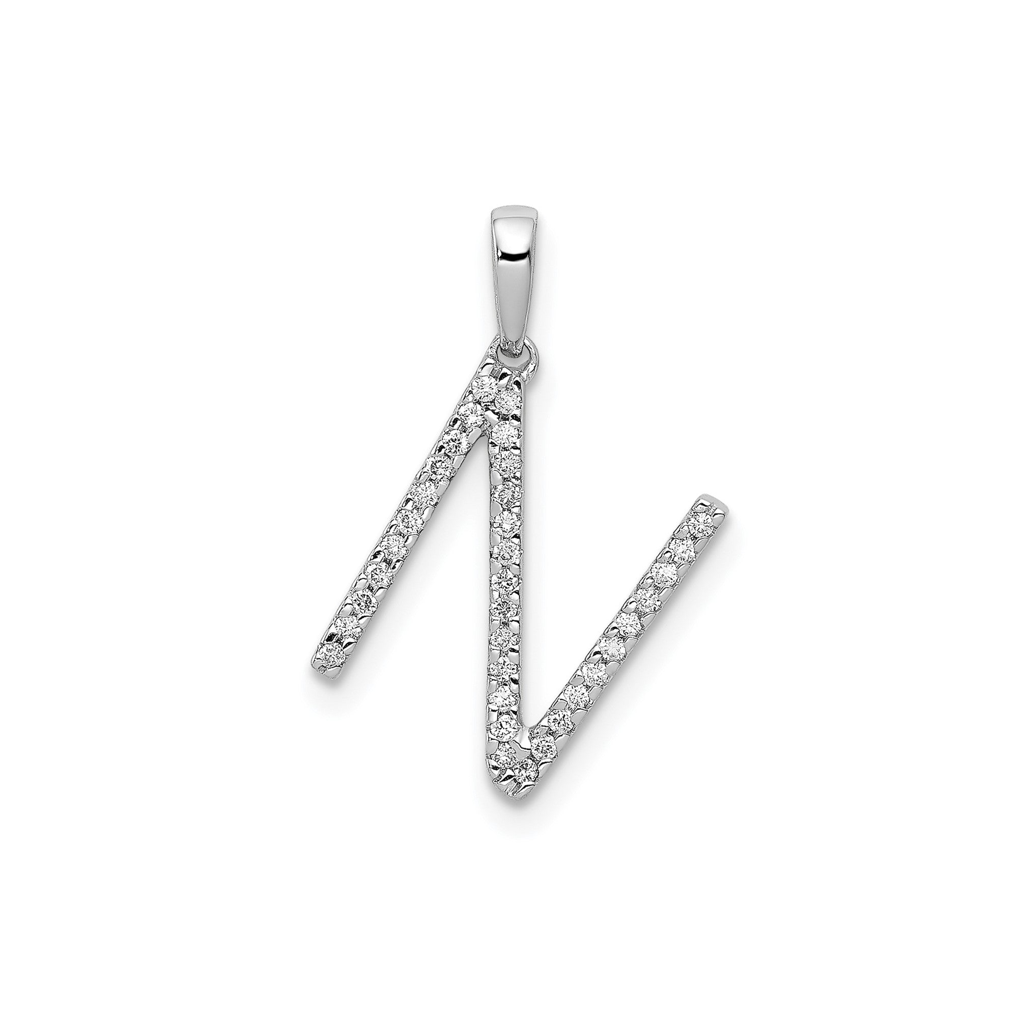 14K White Gold Diamond Letter Initial Pendant, 19x11mm