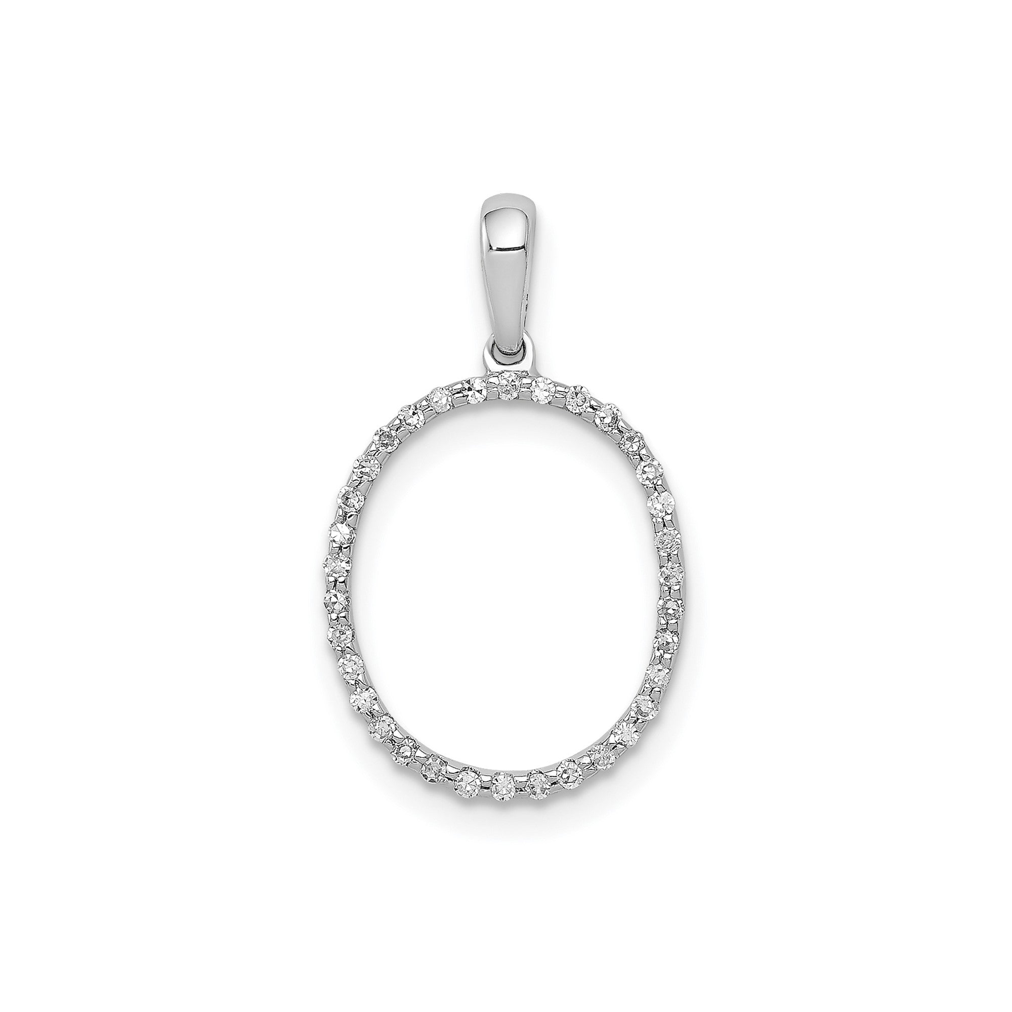 14K White Gold Diamond Letter Initial Pendant, 19x11mm