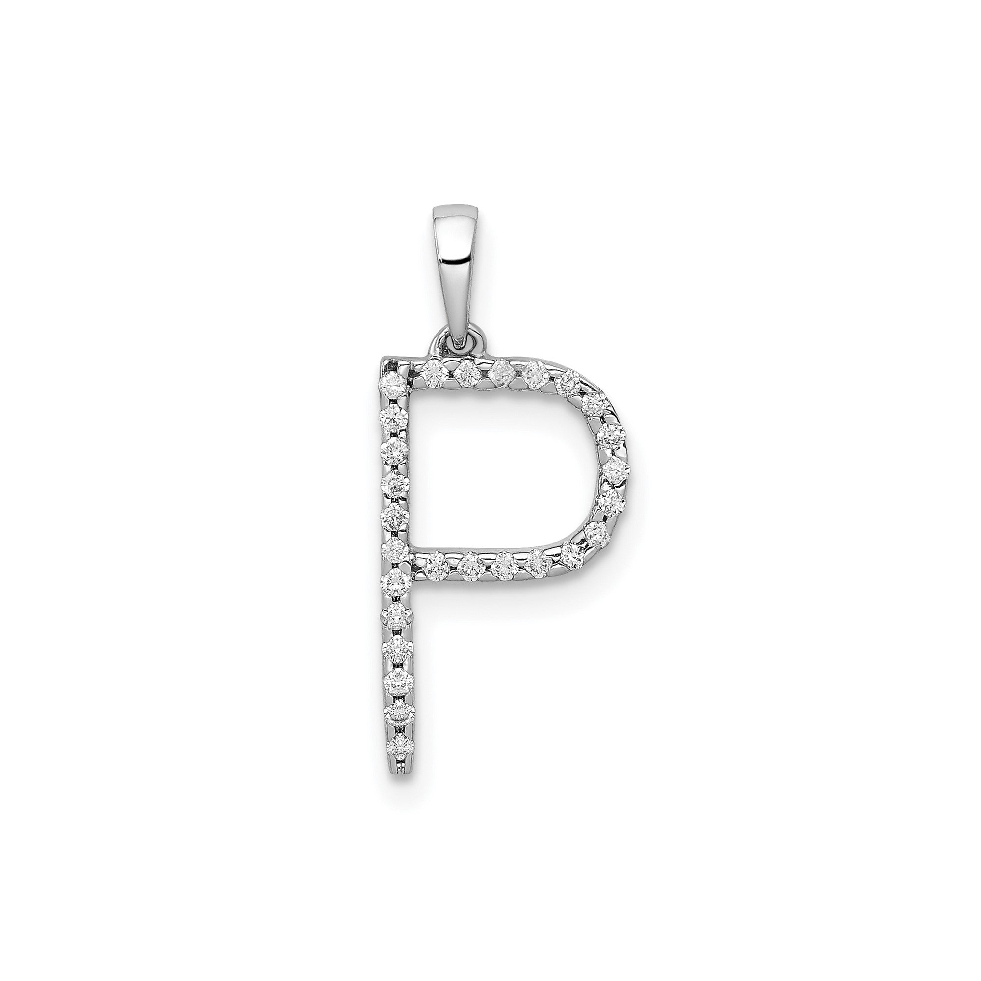 14K White Gold Diamond Letter Initial Pendant, 19x11mm