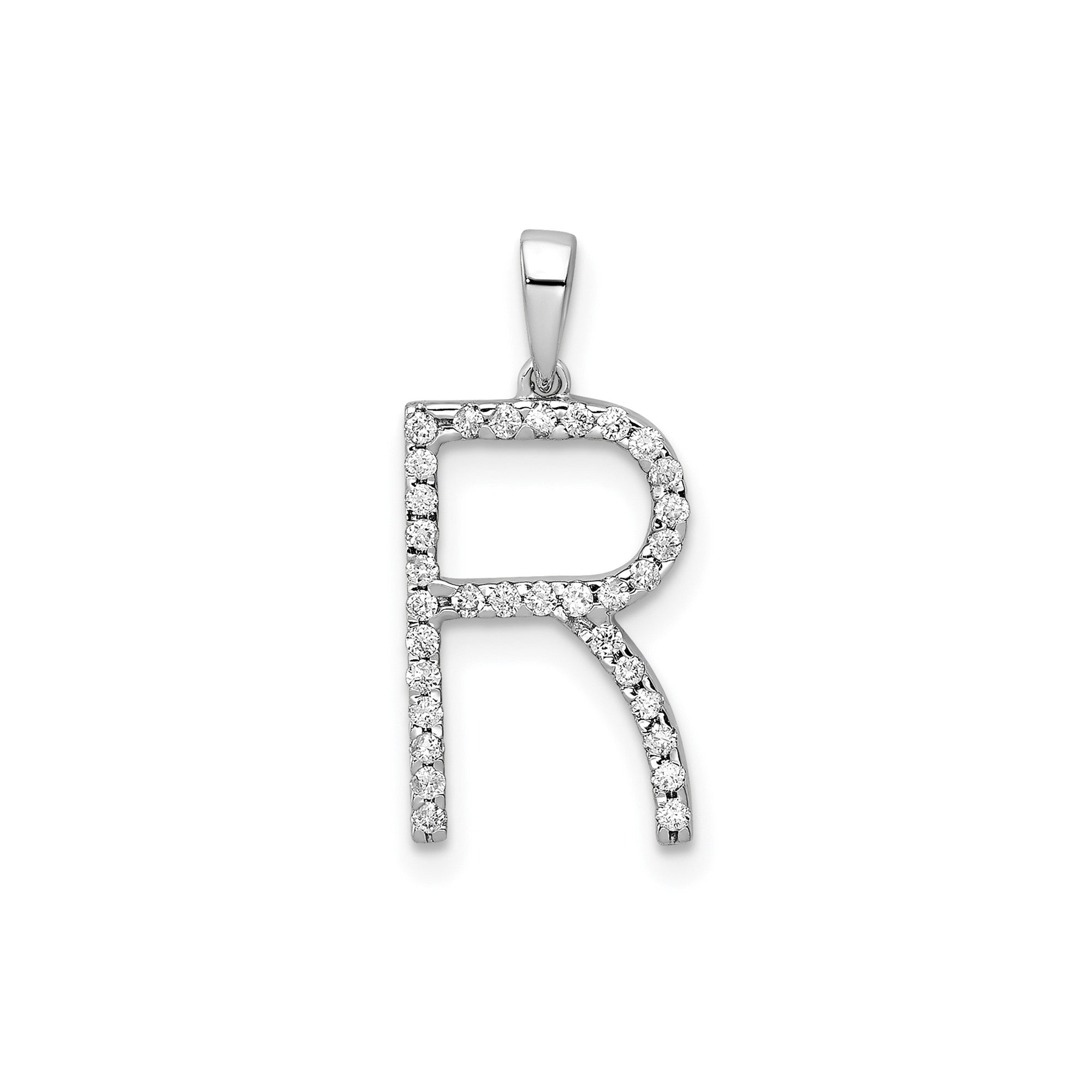 14K White Gold Diamond Letter Initial Pendant, 19x11mm