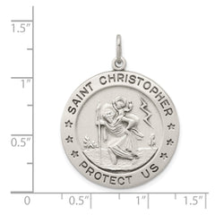 Sterling Silver Saint Christopher Medal Pendant, Antiqued Religious Medallion, 26mm